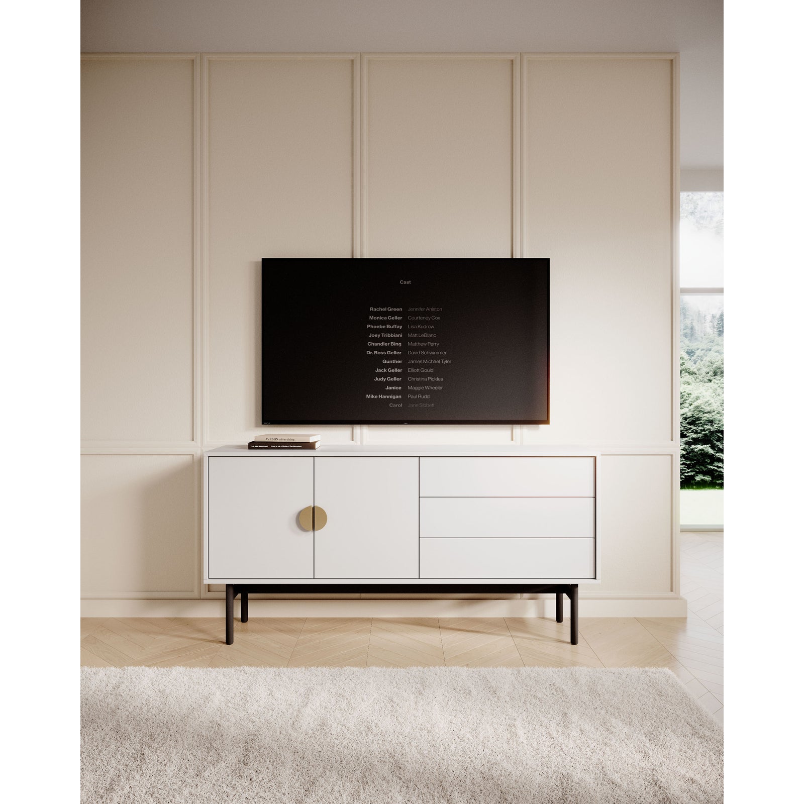 TV staliukas STOON, baltas, 154 cm