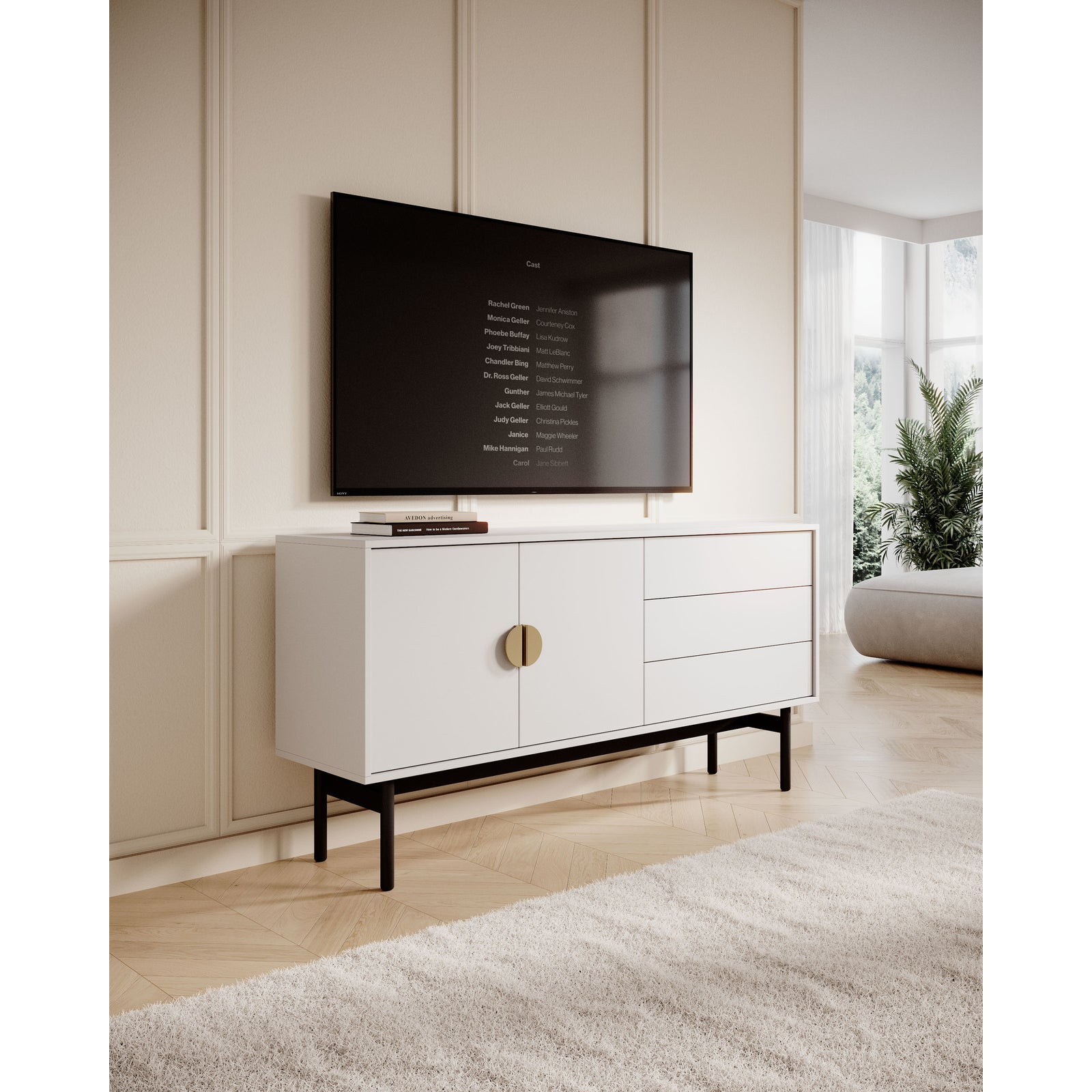 TV staliukas STOON, baltas, 154 cm
