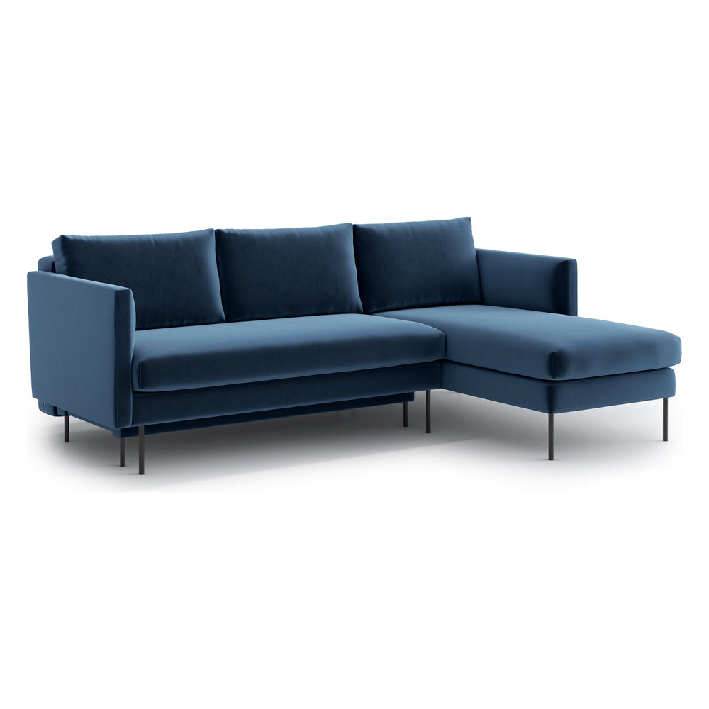 SALMA kampinė sofa lova, mėlyna spalva, universali kampo pusė