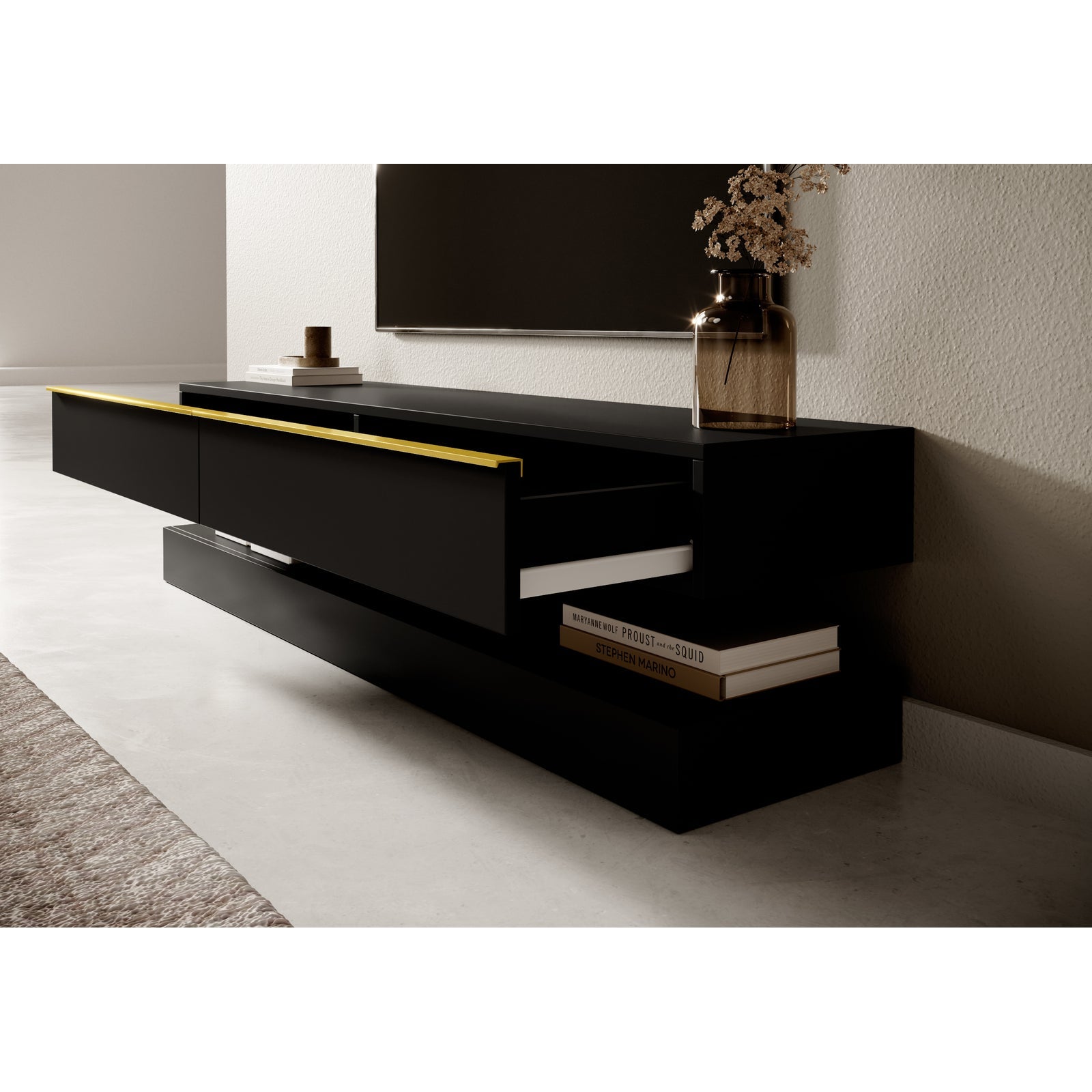 TV staliukas HYLIA, juodas, 140 cm