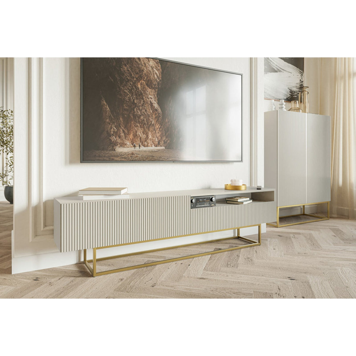 TV spintelė GREYA, 175 cm, smėlinė