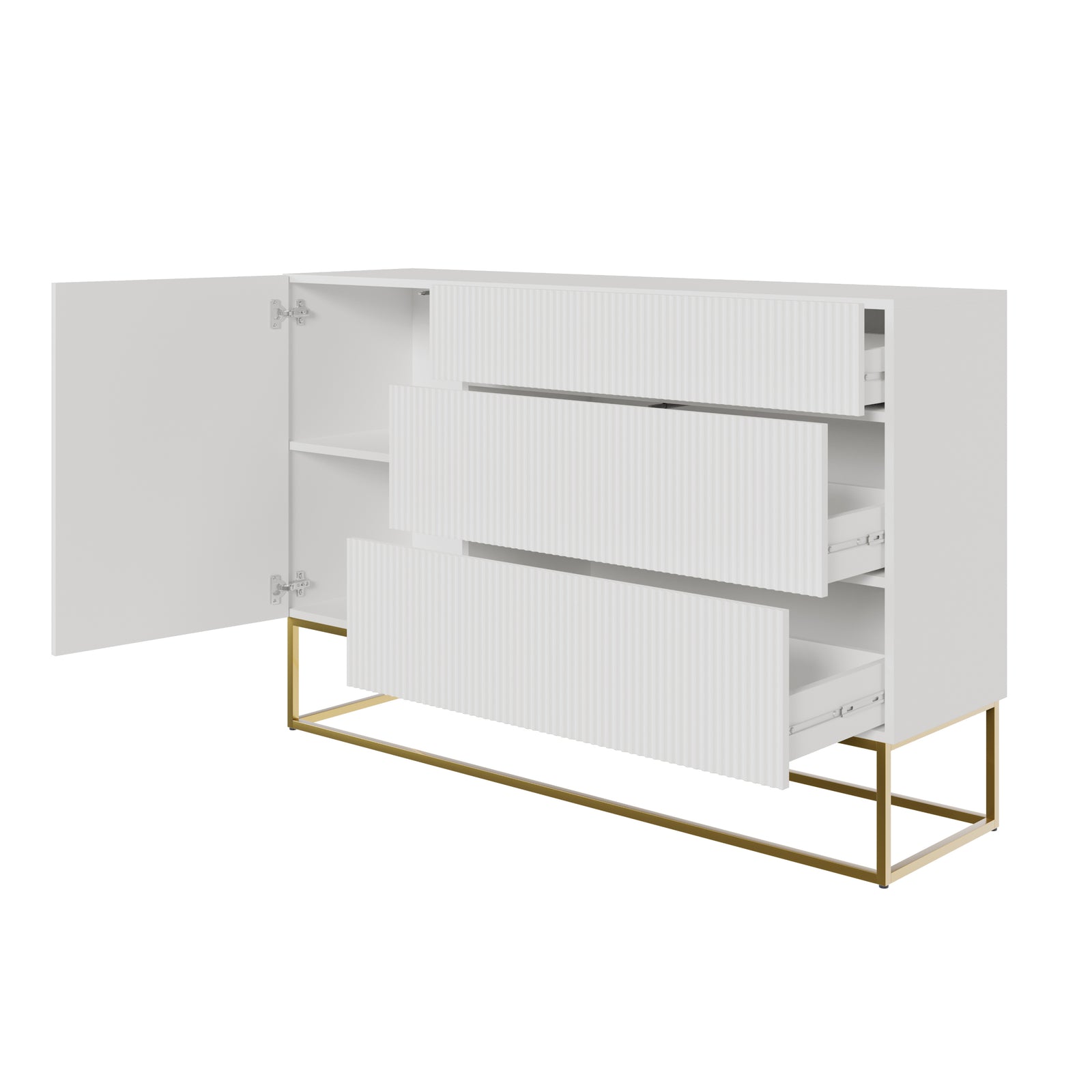 Komoda VELDIO, balta, 140 cm, auksinės kojos