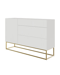 Komoda VELDIO, balta, 140 cm, auksinės kojos