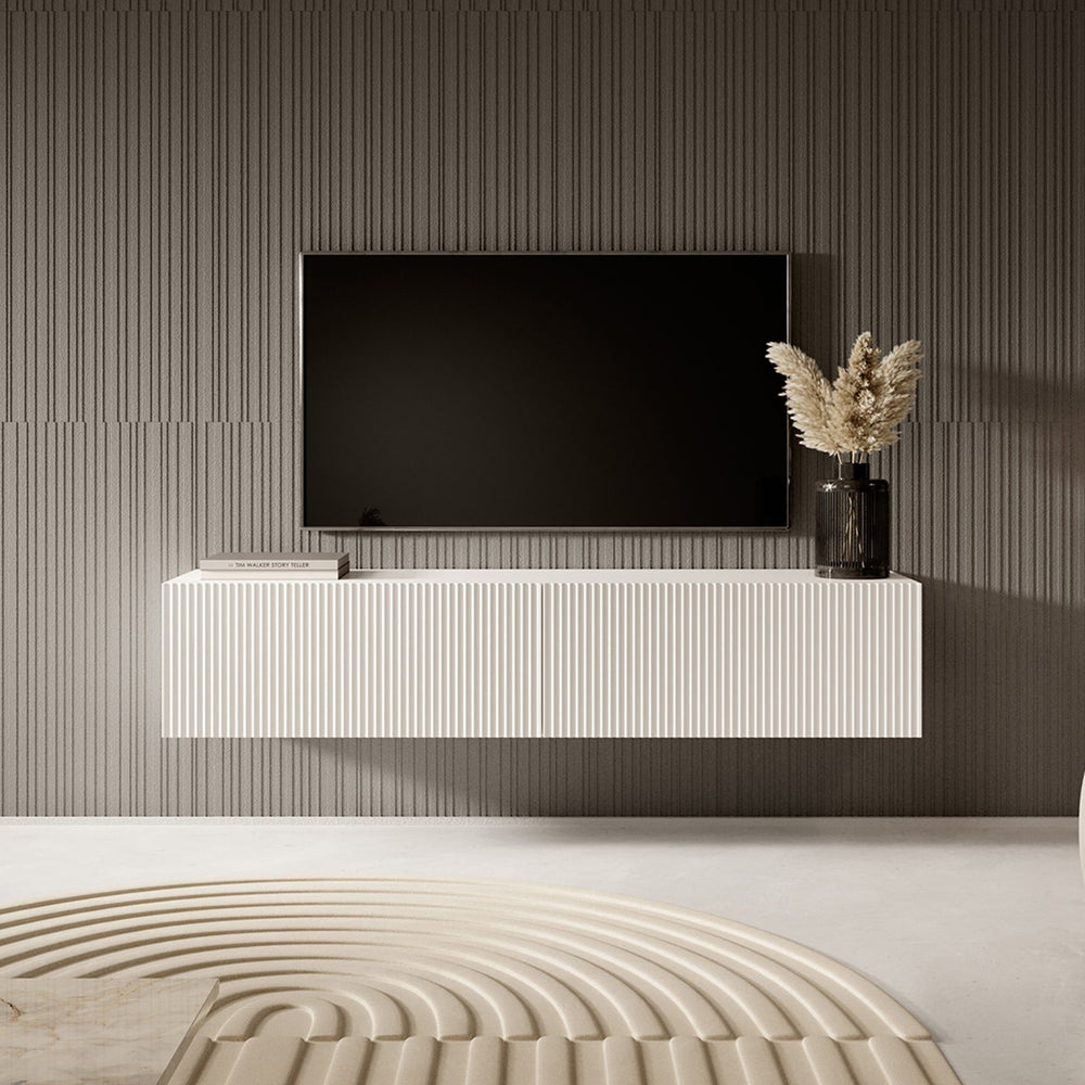 TV staliukas VELDIO, balta, 140 cm, pakabinamas