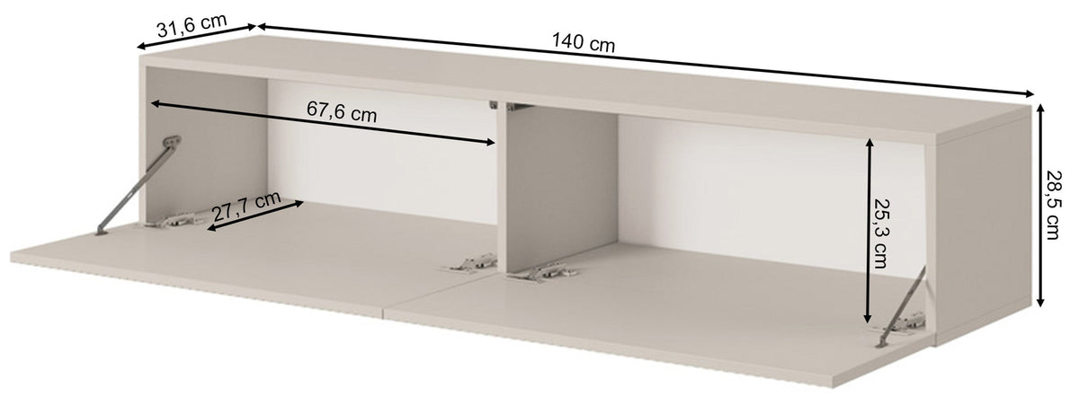 Pakabinama TV spintelė GREYA, pilka, 140 cm