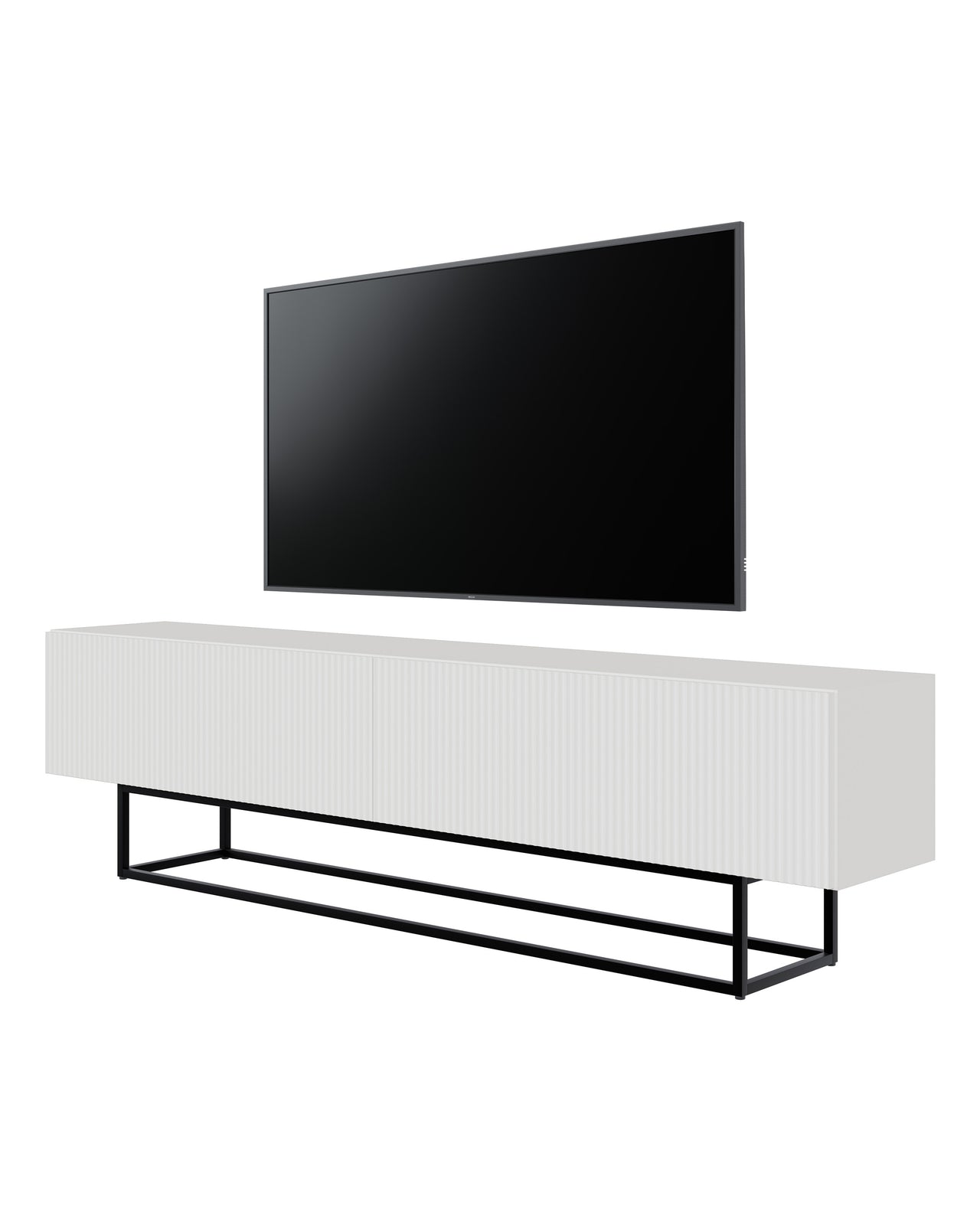 TV staliukas VELDIO, balta, 175 cm, juodos kojos