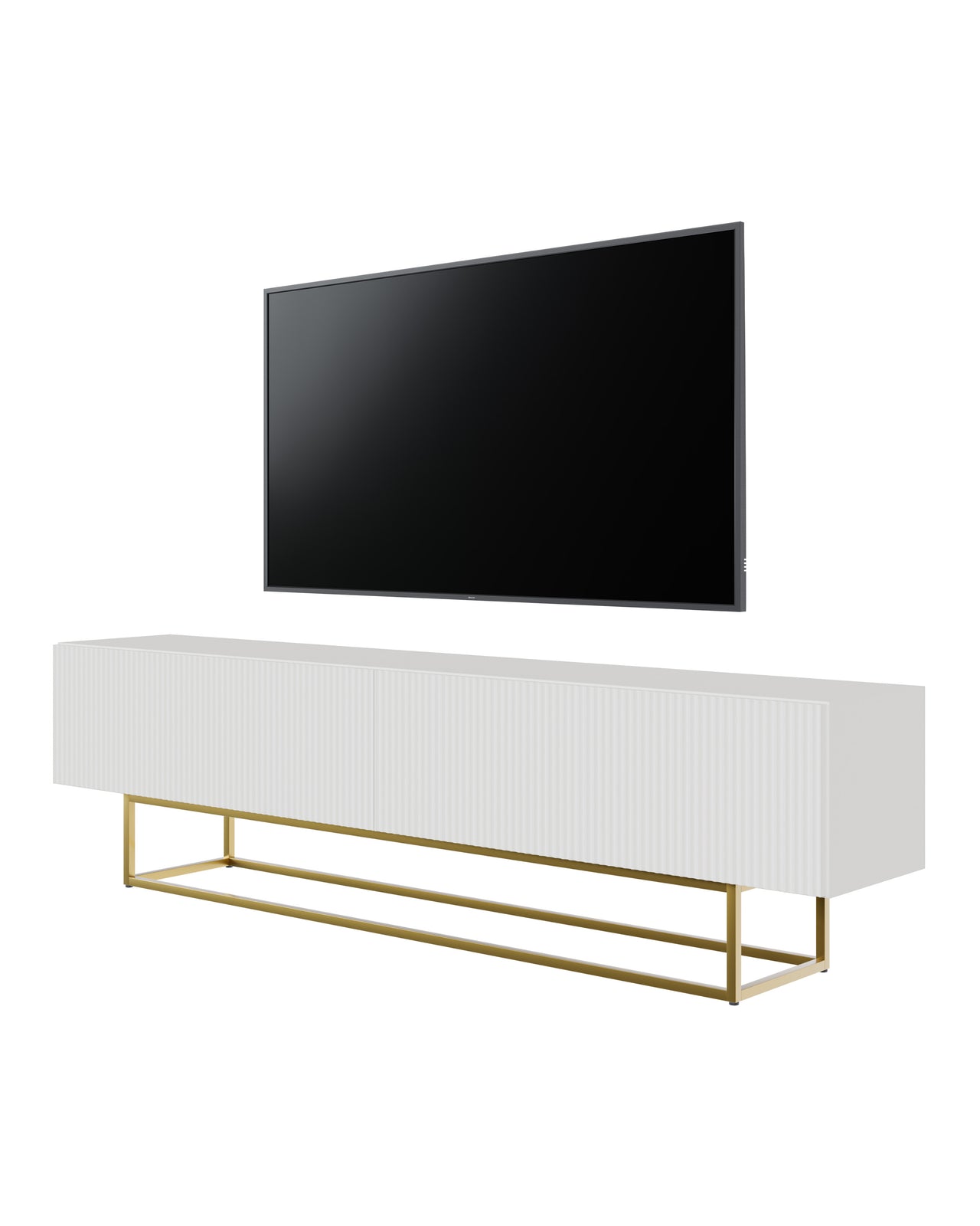 TV staliukas VELDIO, balta, 175 cm, auksinės kojos