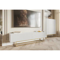 TV staliukas VELDIO, balta, 175 cm, auksinės kojos