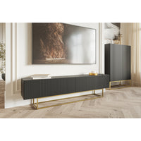 TV spintelė GREYA, juoda, 175 cm, auksinės kojos, 2