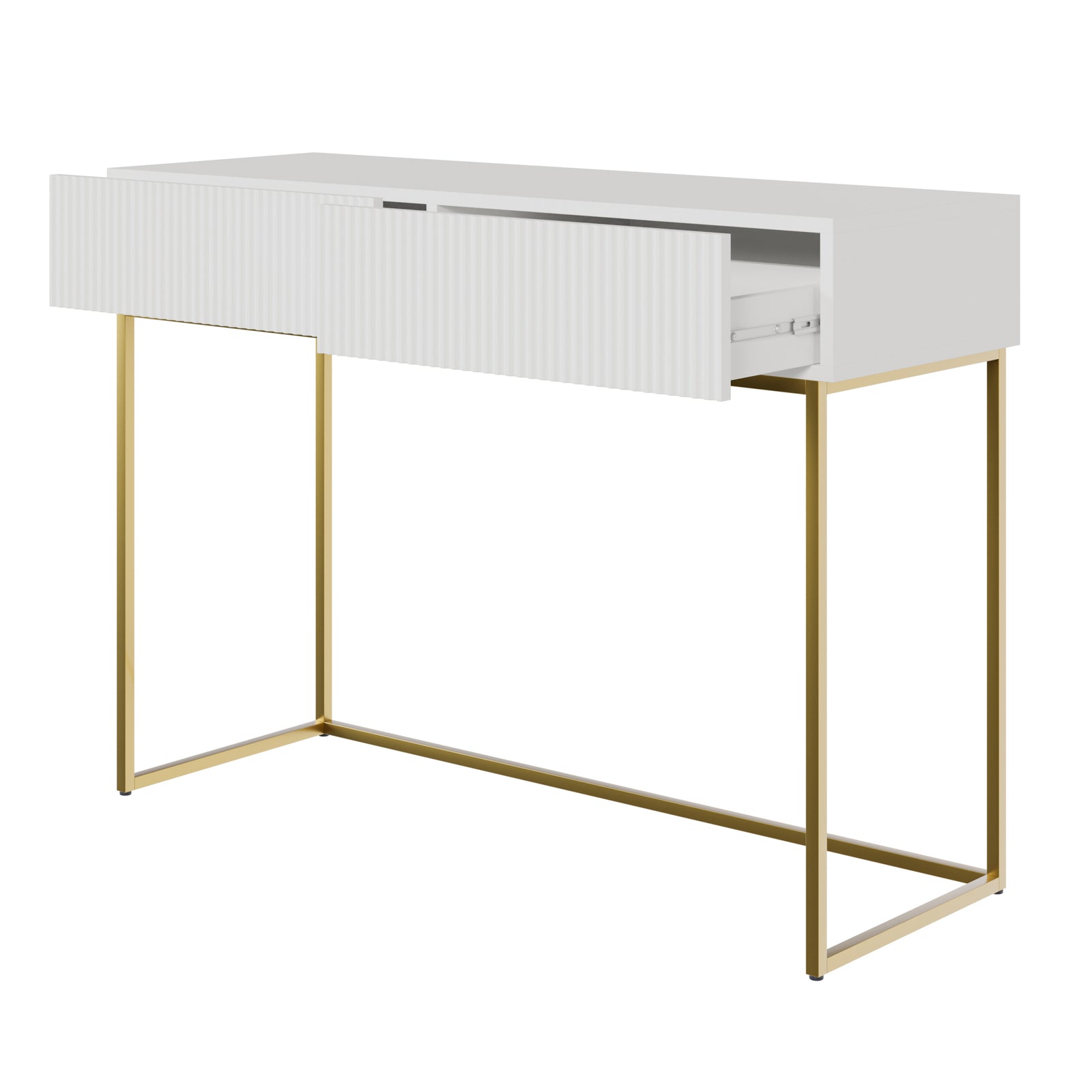 Kosmetinis staliukas VELDIO, balta, 110 cm, auksinės kojos