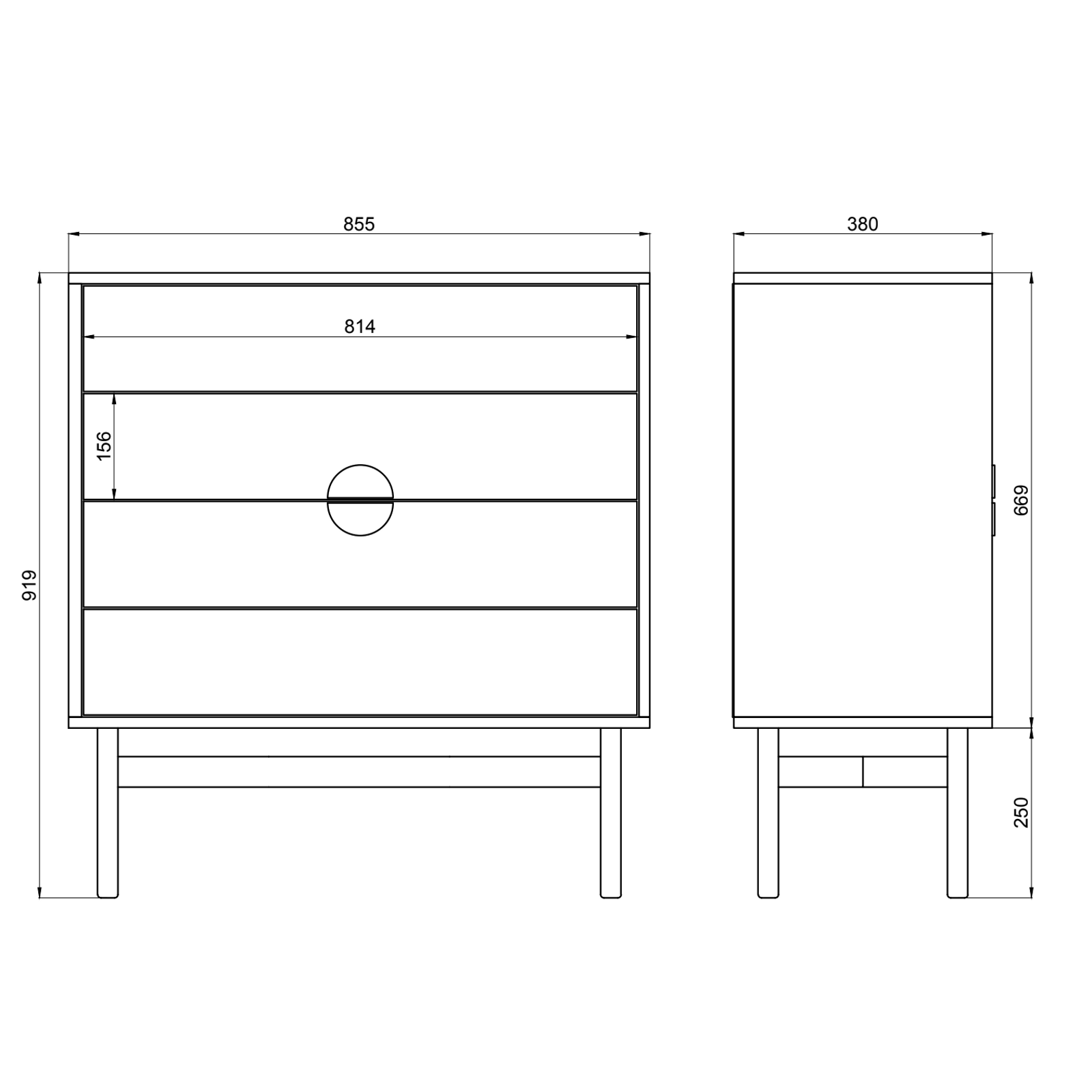 Komoda STOON, juoda, 85 cm