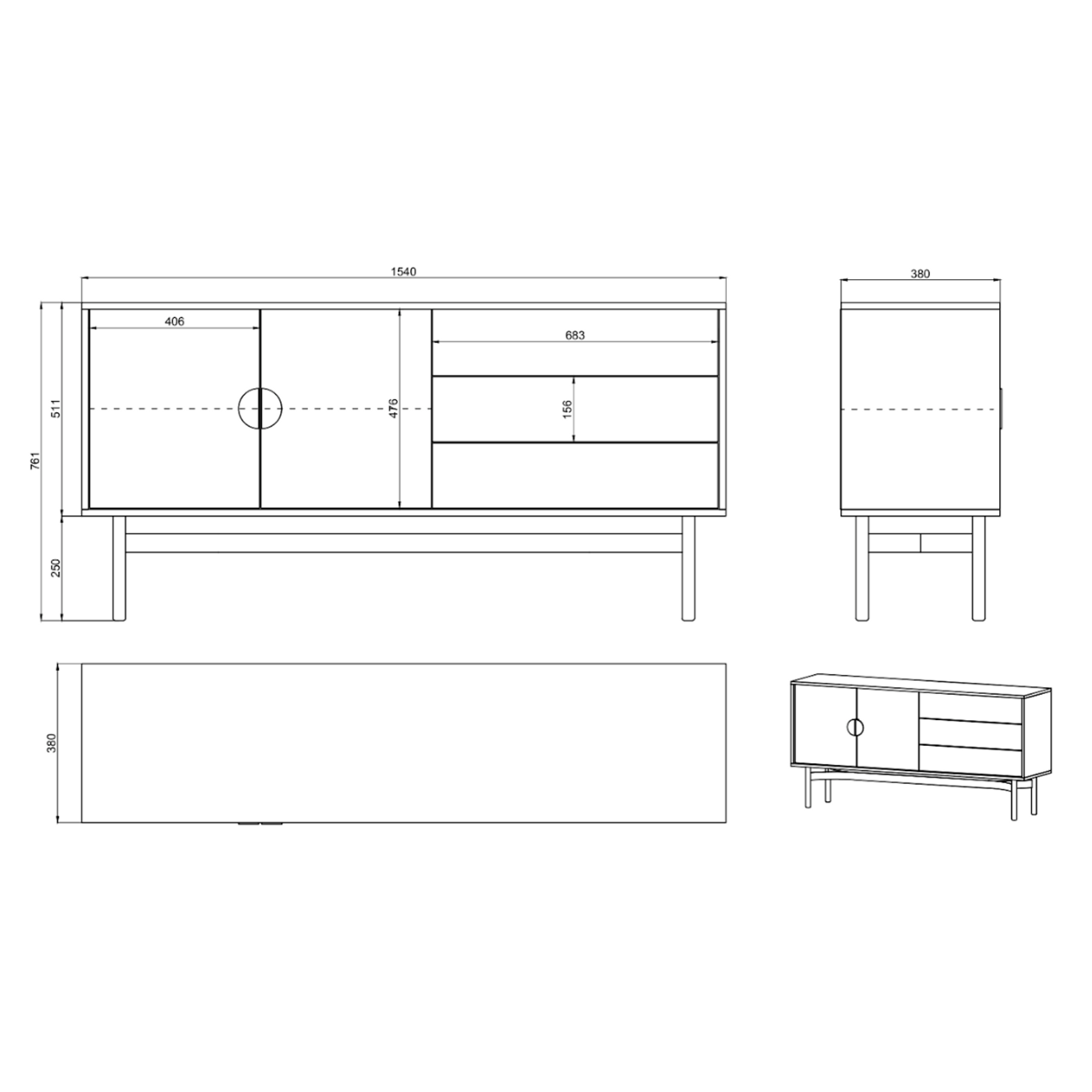 TV staliukas STOON, juodas, 154 cm