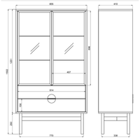 Žema vitrina STOON, pilkai smėlinė, 85 cm – blizgaus paviršiaus detalė