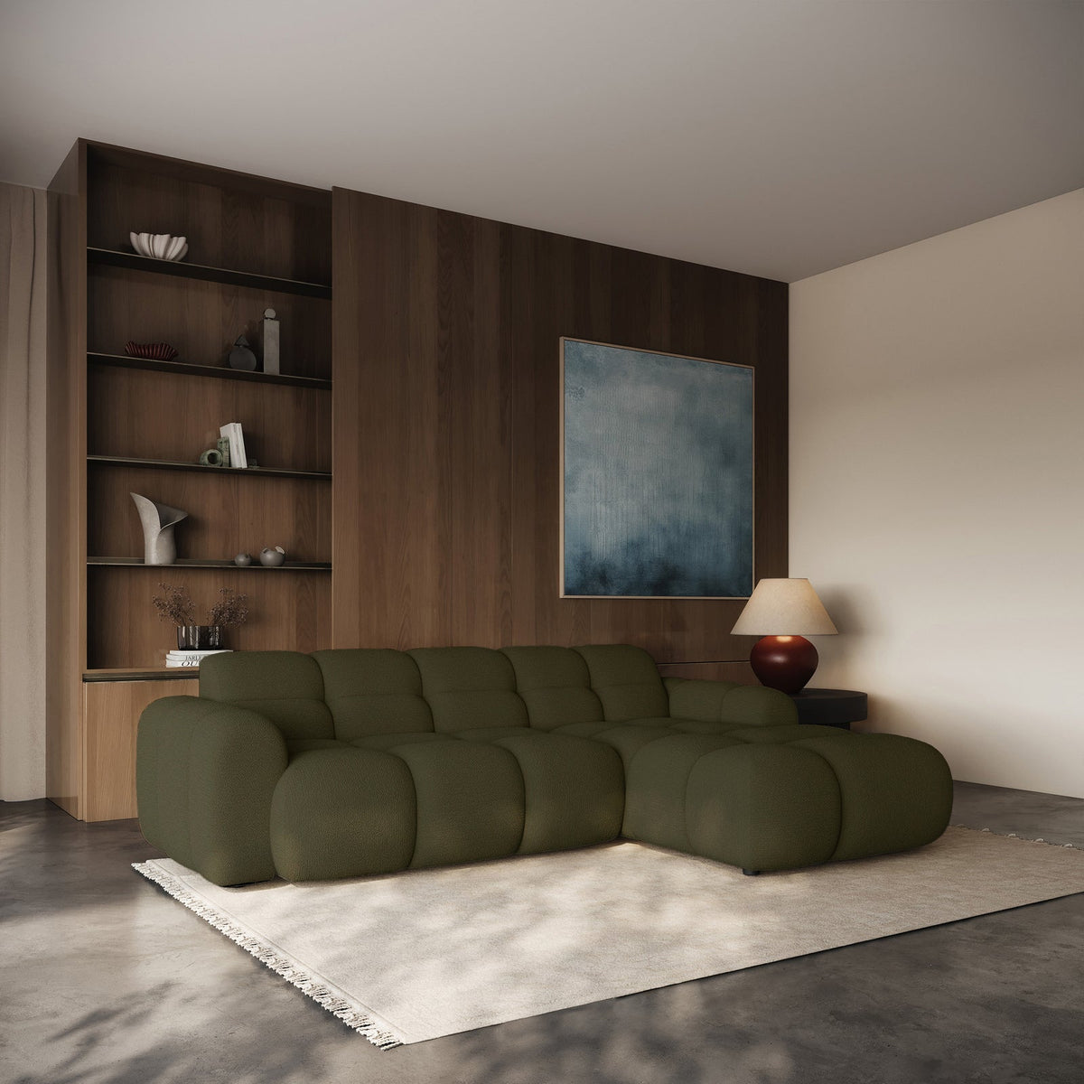 Kampinė sofa-lova VENTELLO, alyvuogių šenilas