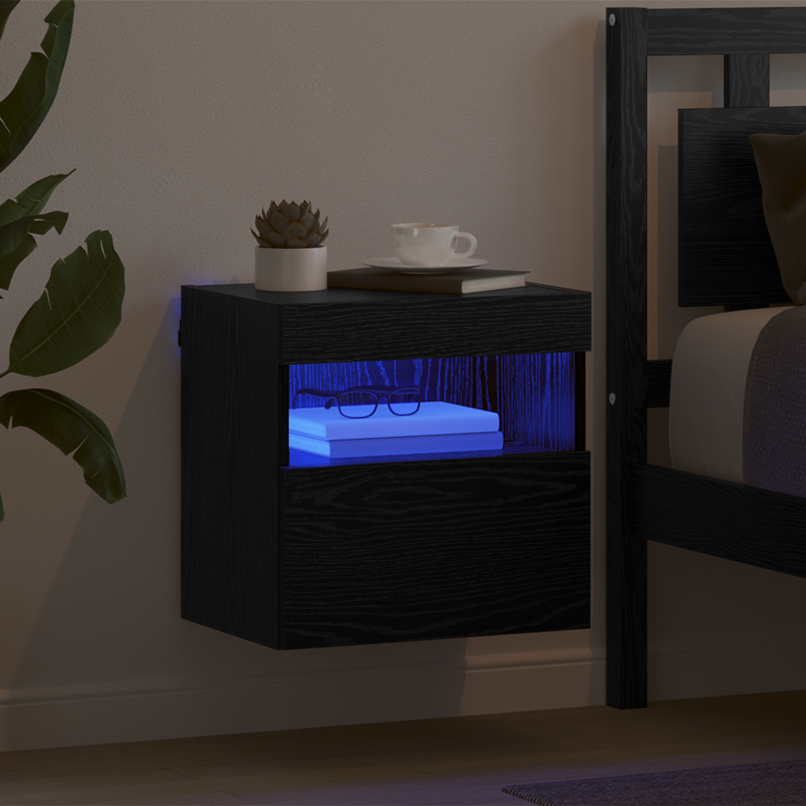 TV sieninė spintelė su LED Juodas ąžuolas 40 x 30 x 40 cm