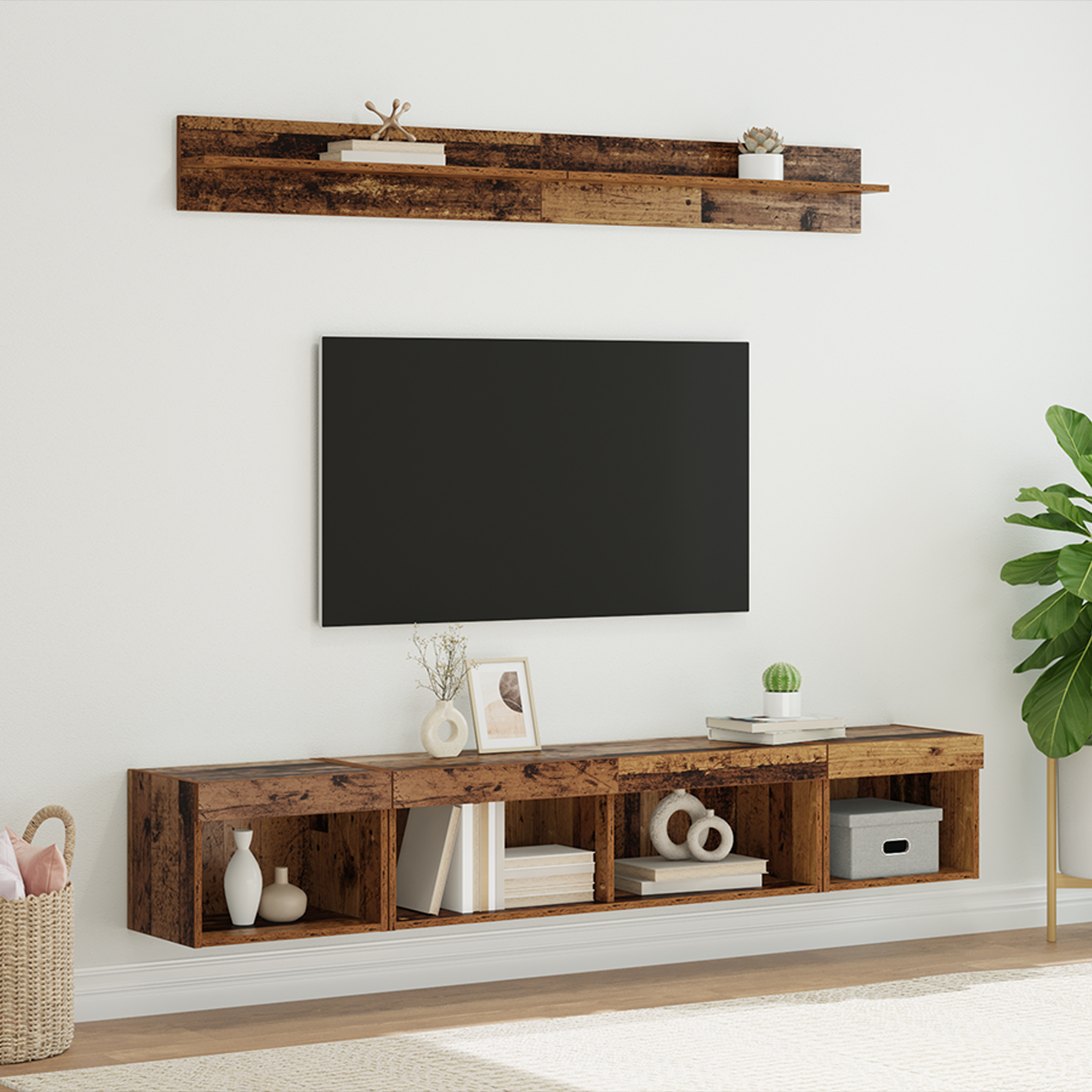 TV sieninio kabineto komplektas su LED 5 pcs Senas medis