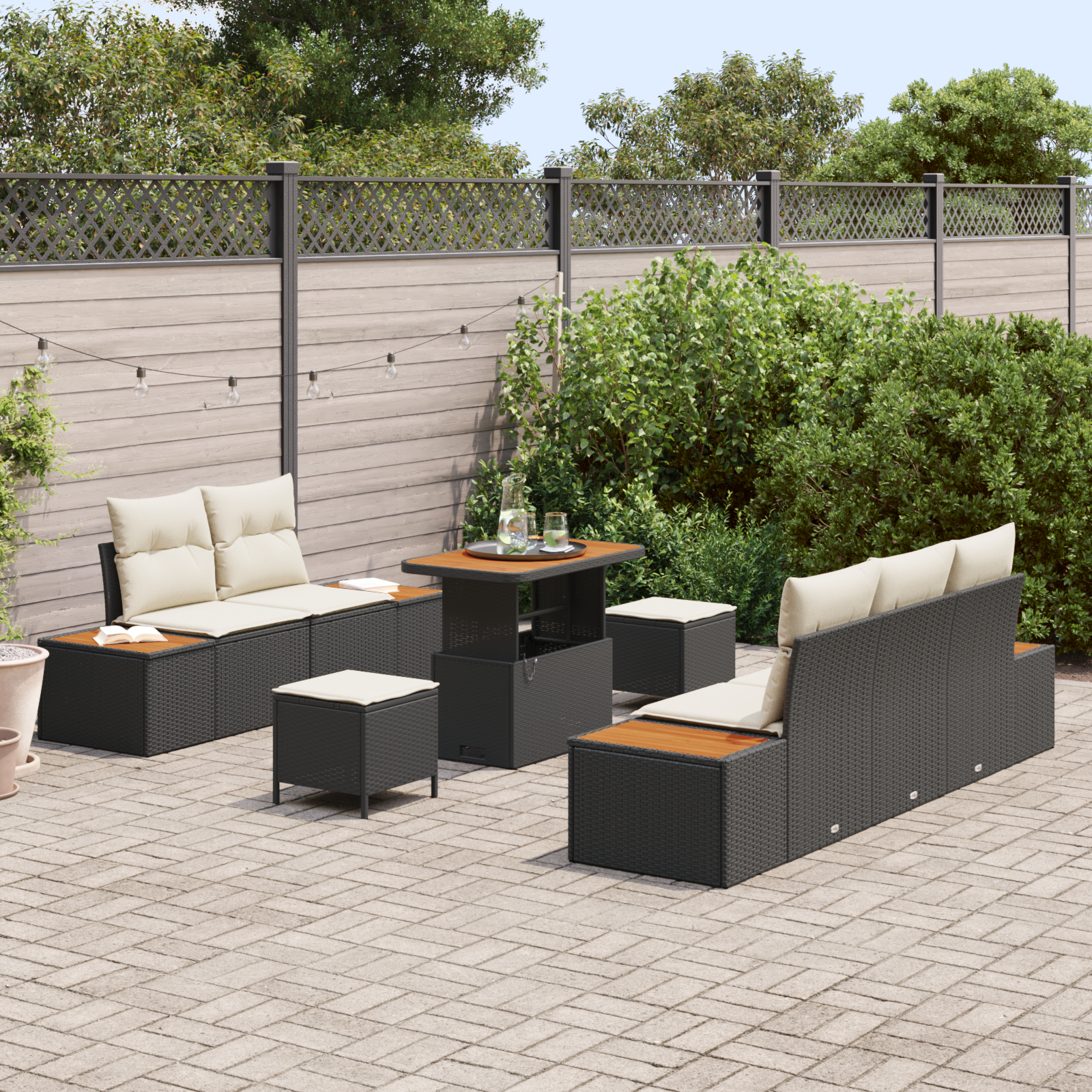 8 dalių sodo sofa komplektas su pagalvėlėmis juodas poli ratanas akacija