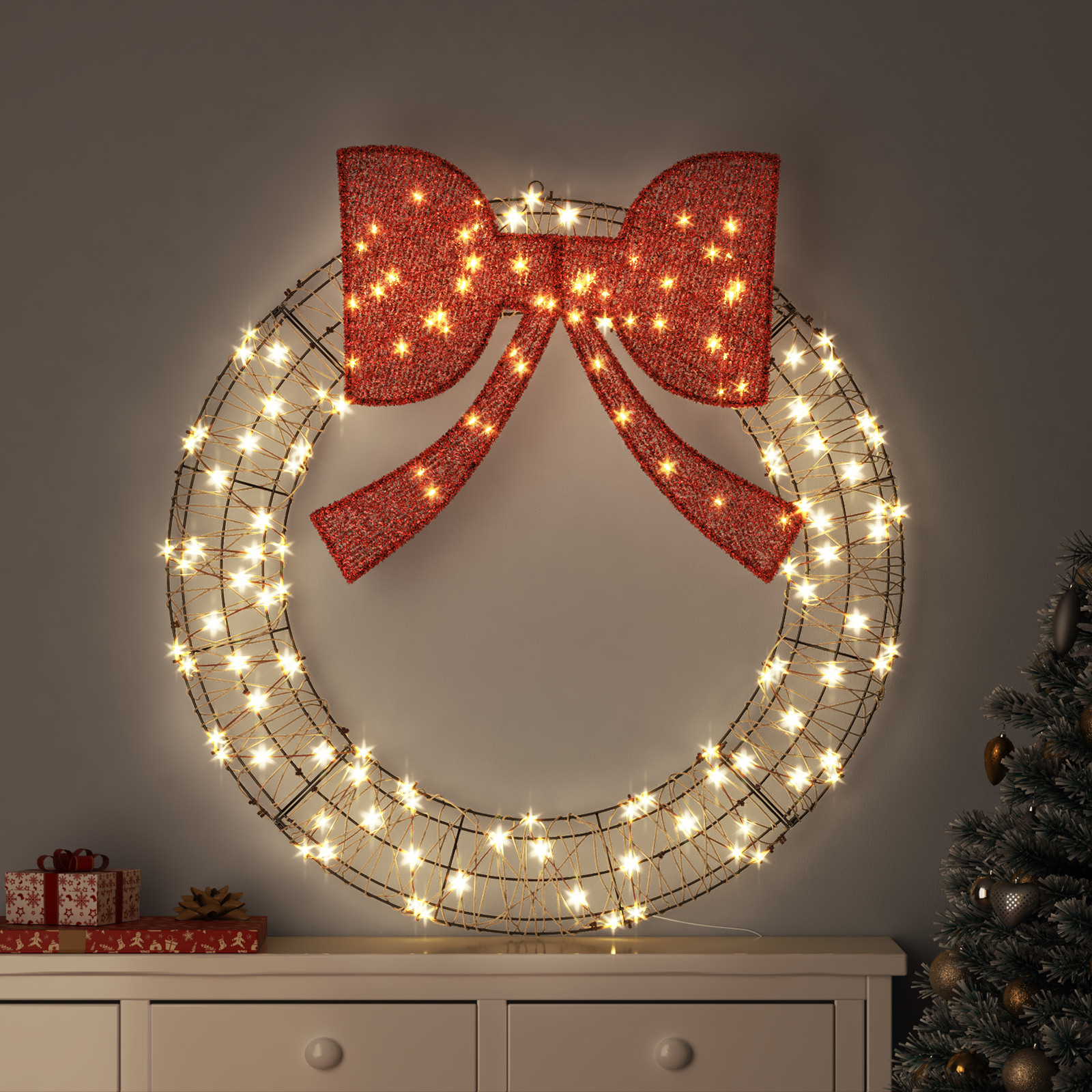Vainikas su 150 LED Šilta balta 120 cm Ratanas