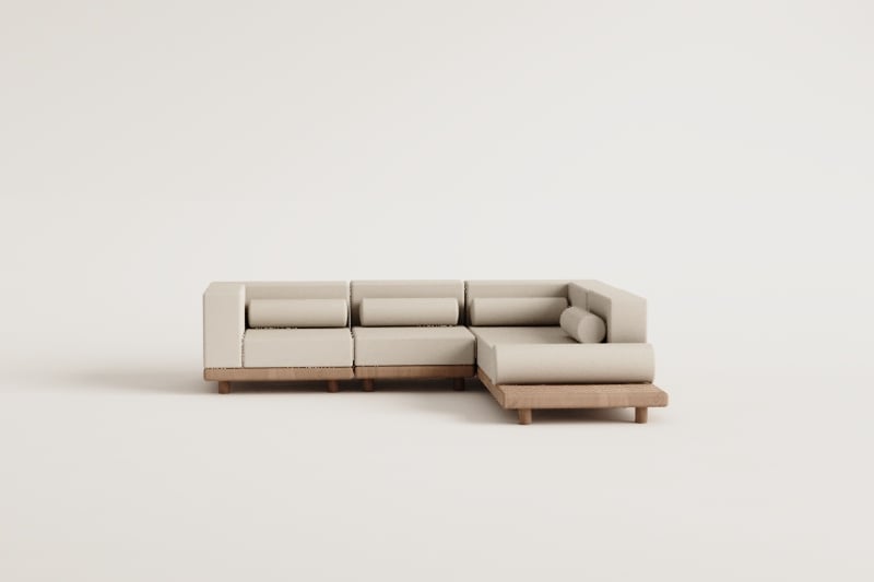 Modulinė 4 dalių lauko sofa KORKO su šoniniu staliuku, akacija
