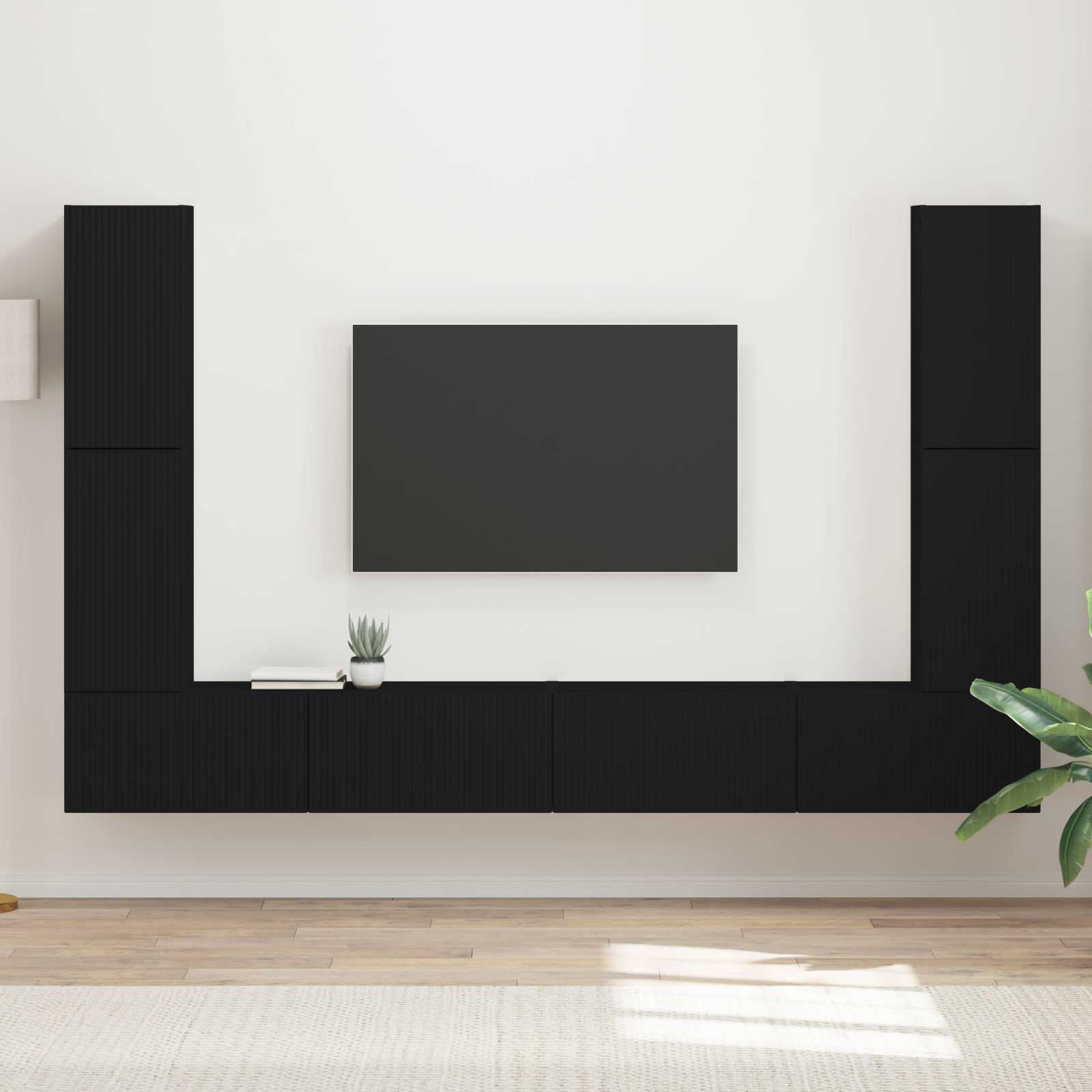 TV spintelių komplektas 8 pcs Juoda Apdirbta mediena