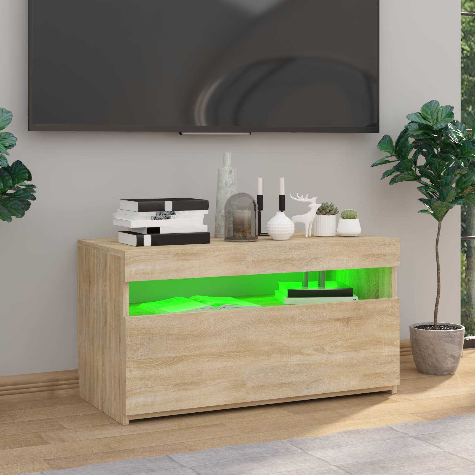 Televizoriaus spintelė su LED apšvietimu, ąžuolo, 75x35x40cm