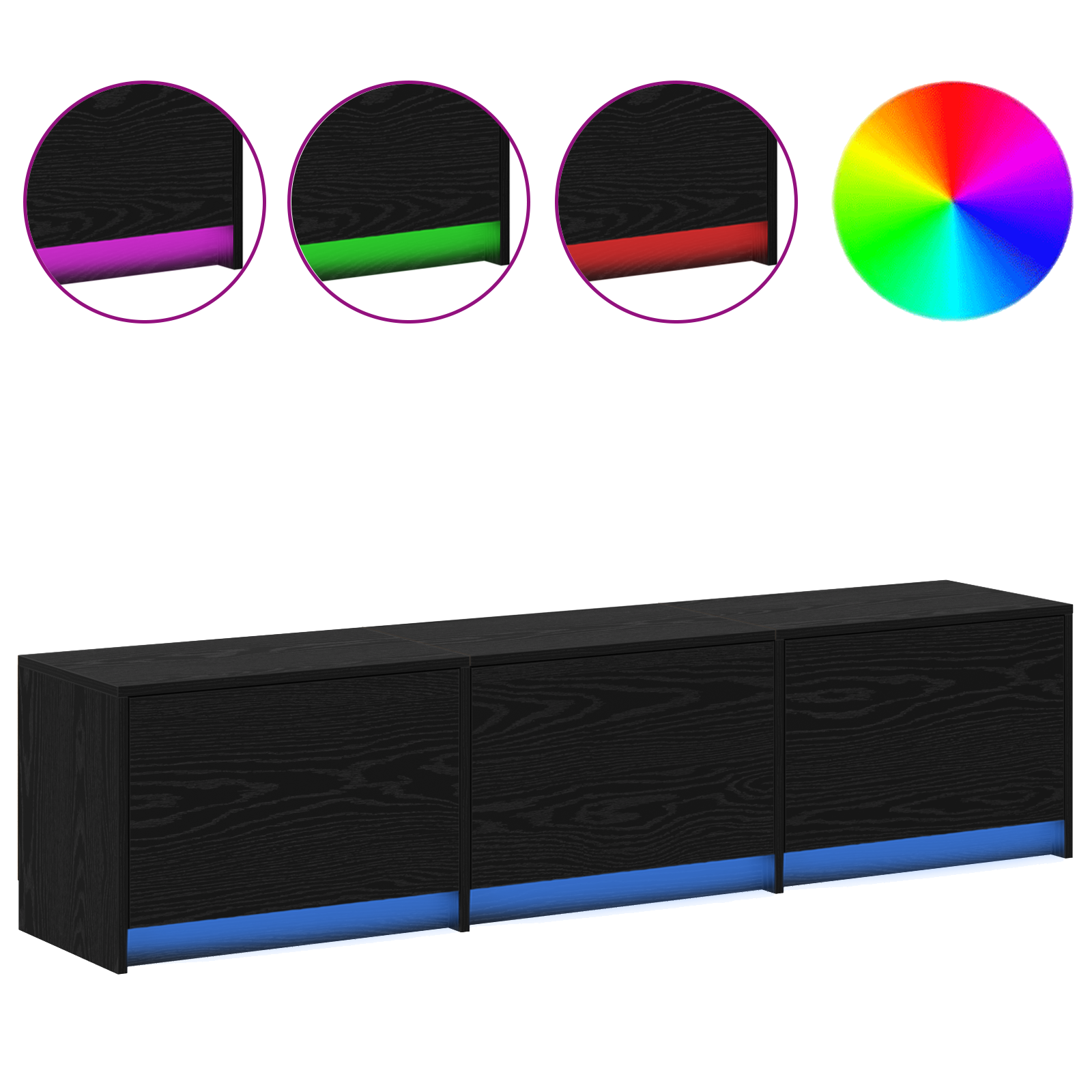 TV Cabinet with LED Black Oak 165 x 34 x 40 cm