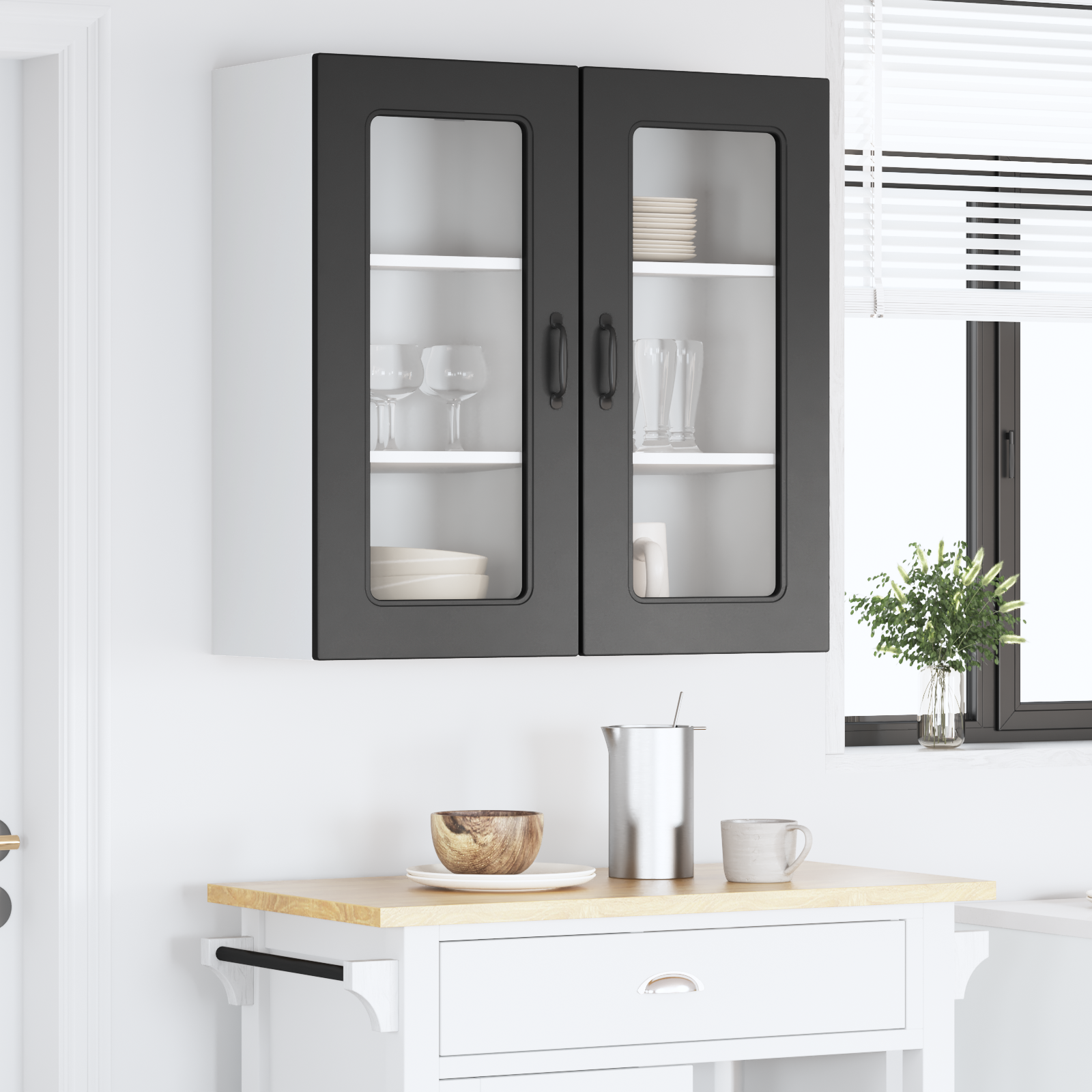 Virtuvės sieninė spintelė 2 pcs Juoda 40 x 31 x 80 cm
