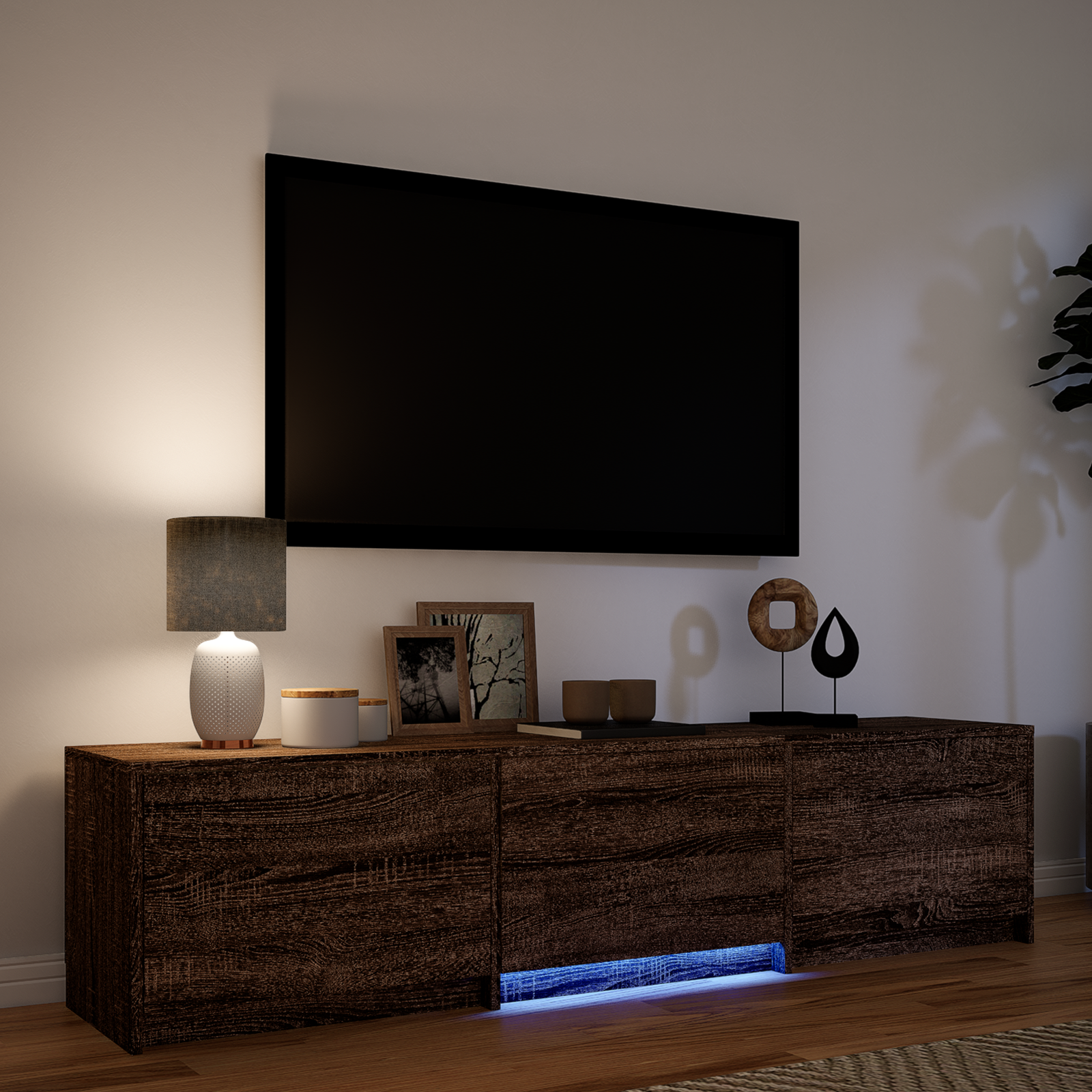 TV spintelė su LED su LED Rudas ąžuolas 165 x 34 x 40 cm