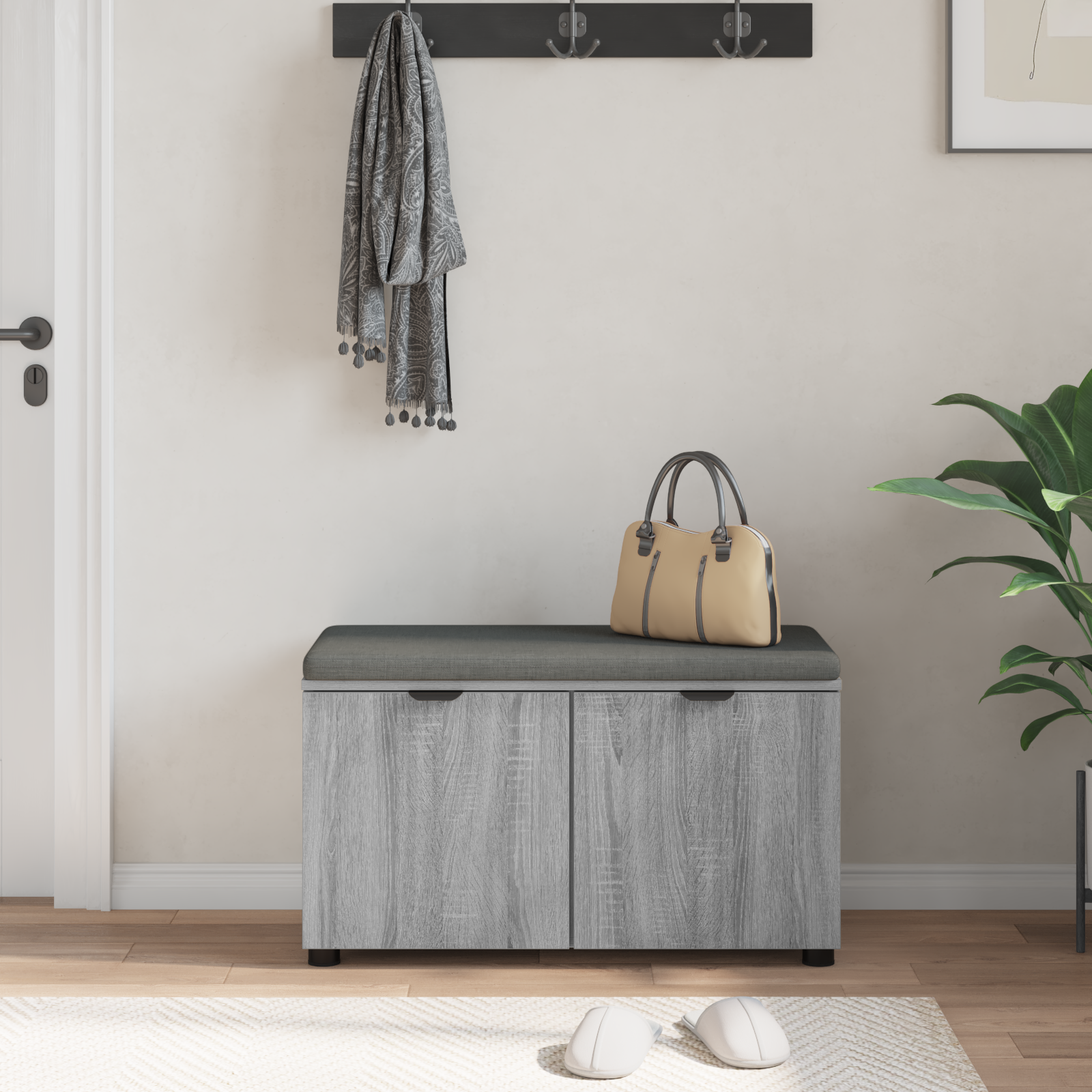 Koridoriaus suolas su pagalve Pilka Sonoma 80 x 38 x 46 cm