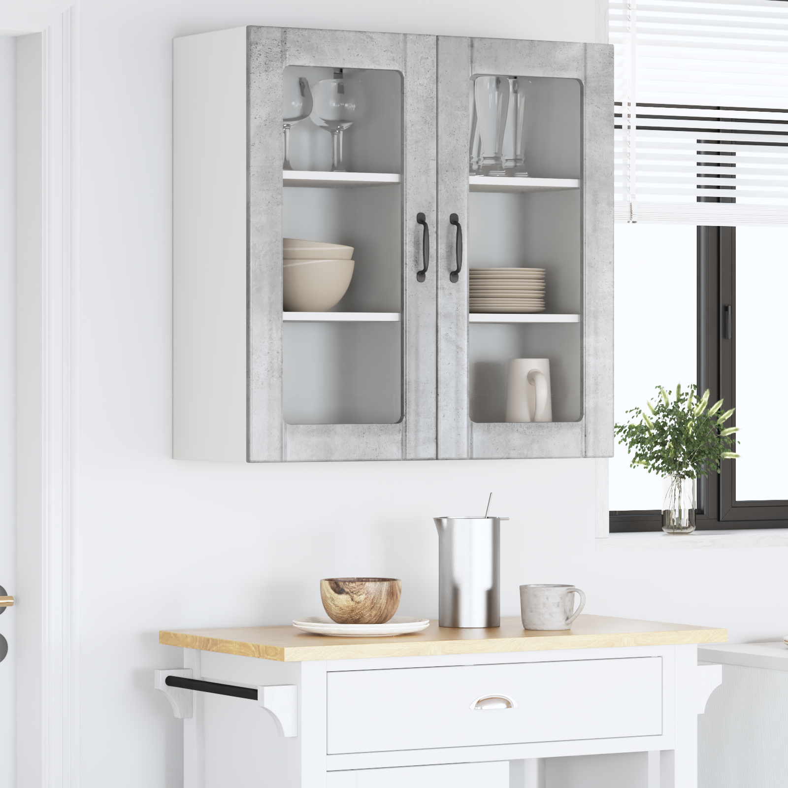 Virtuvės spintelė su lentyna 2 pcs Betono pilka 40 x 31 x 80 cm