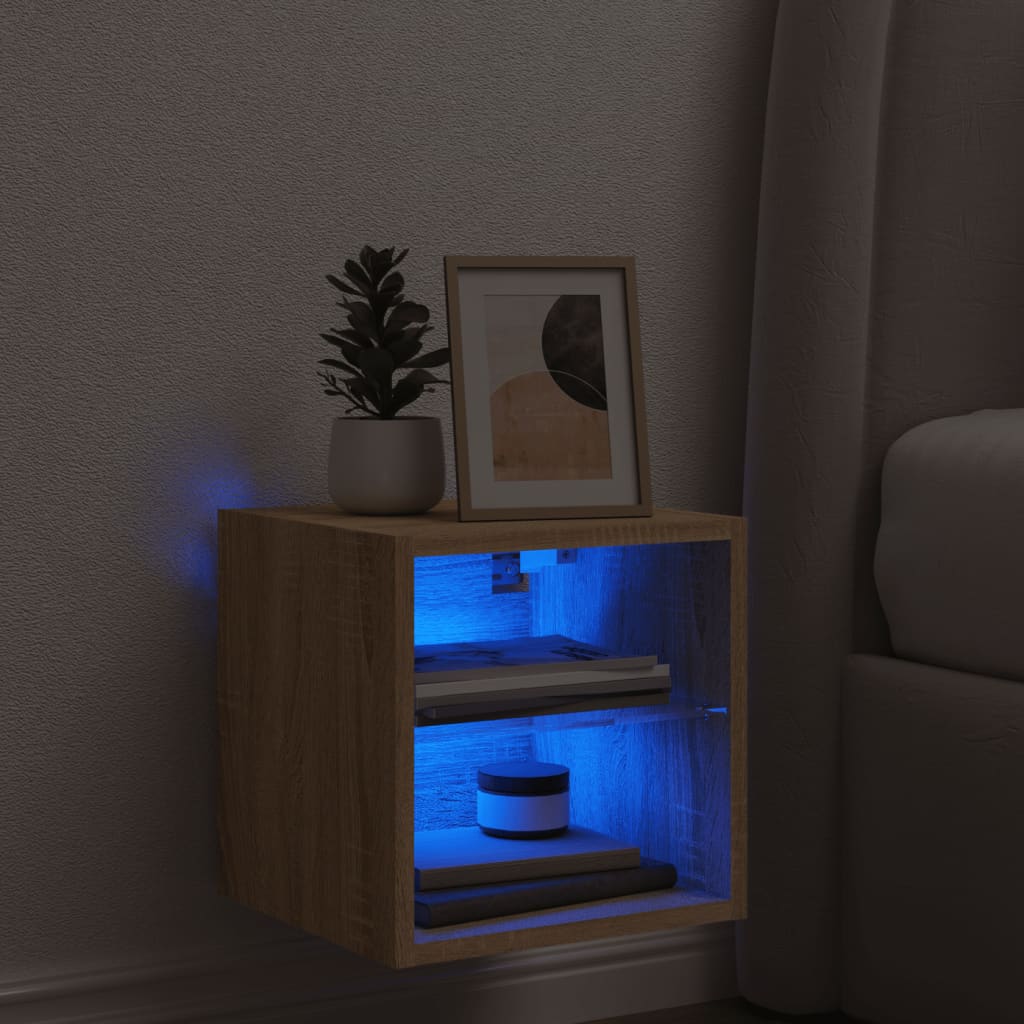 Sieninė TV spintelė su LED lemputėmis, ąžuolo, 30x28,5x30cm