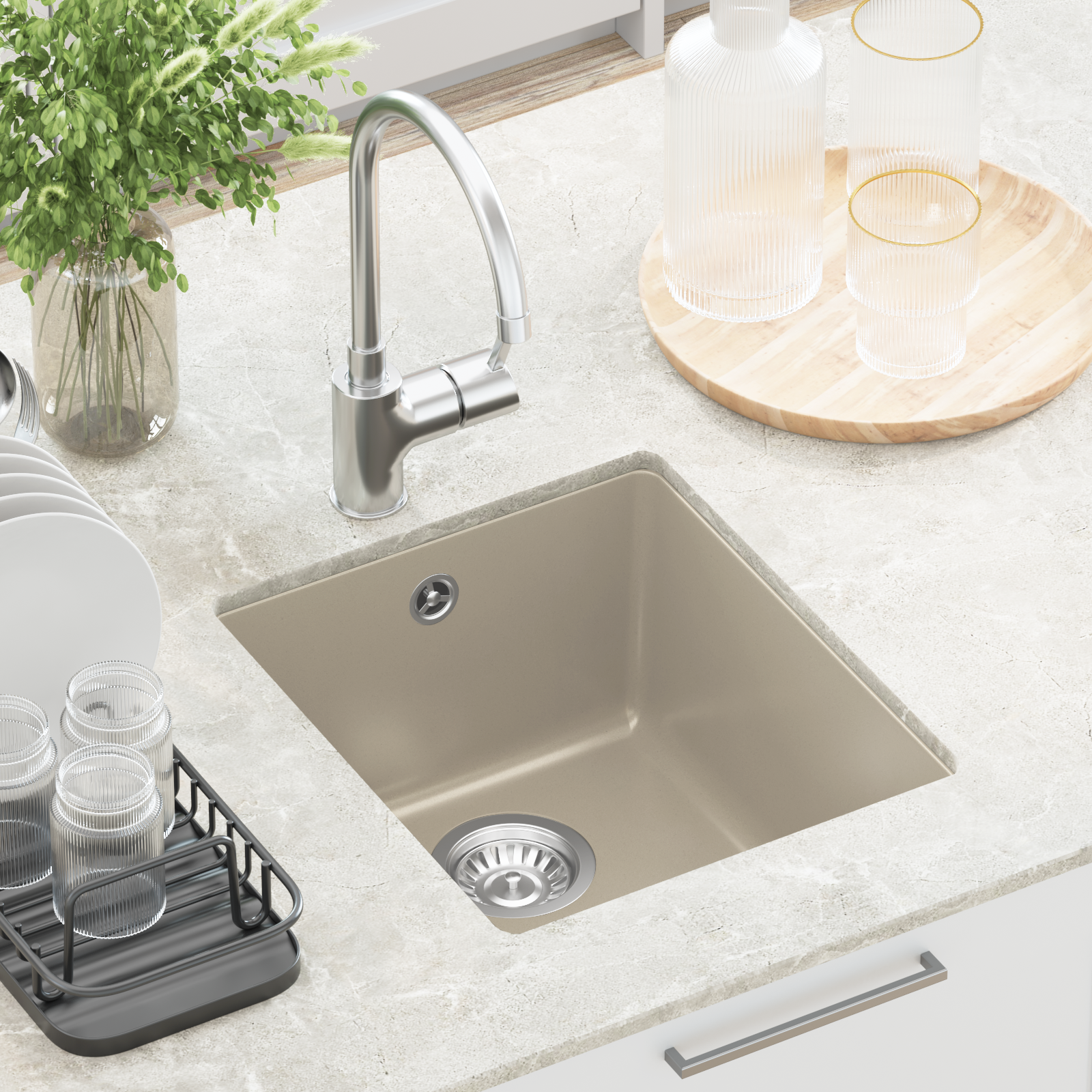 Kriauklė Smėlio 370 x 460 mm 80% Kvarcas ir 20% Derva