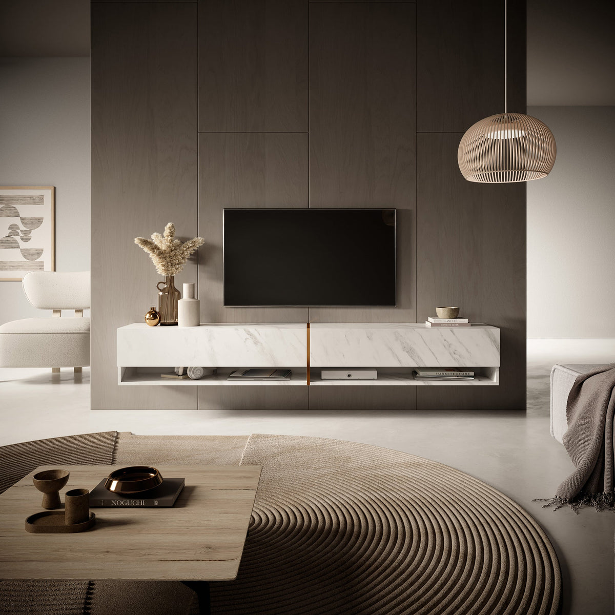 TV spintelė FIONNA, 200 cm, balta