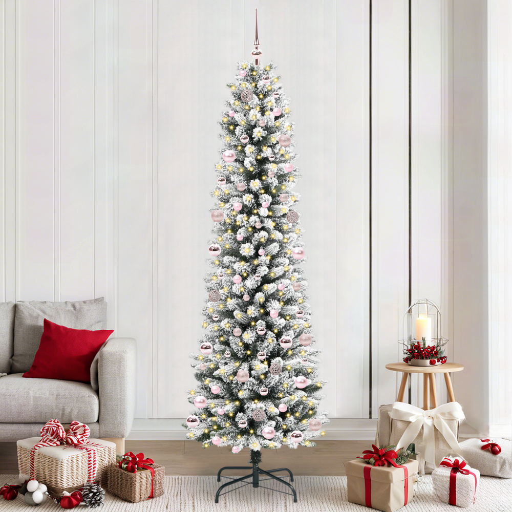 Dirbtinė Kalėdų eglutė HOLLOW SNOW, su 300 LED stovu Žalia ir balta 240 cm.