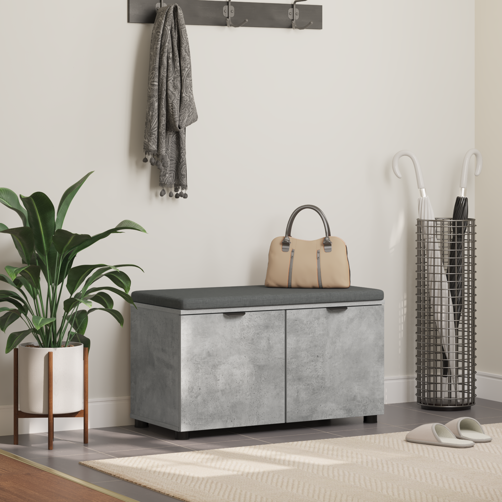 Koridoriaus suolas su pagalve Betono Pilka 80 x 38 x 46 cm