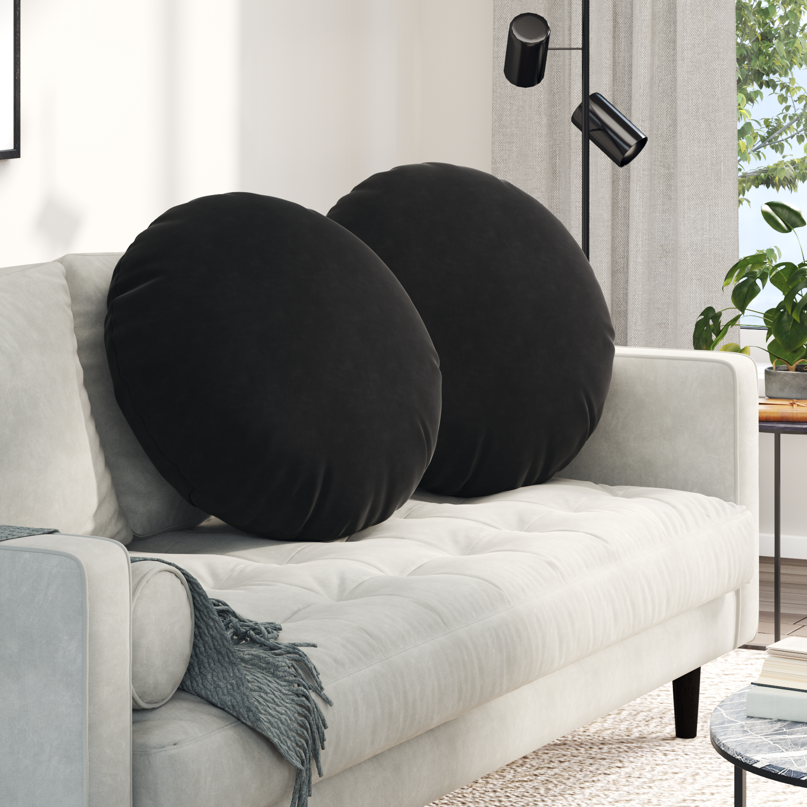 Sėdynių pagalvėlės 2 pcs Juoda Ø 40 x 13 cm Aksomas