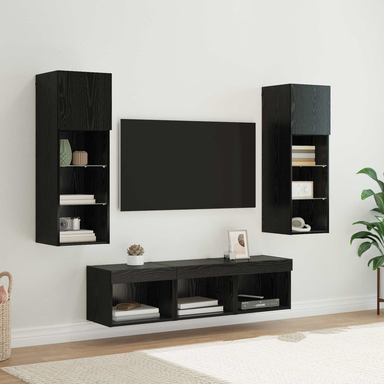 TV sieniniai vienetai 5 pcs Juodas ąžuolas 60 x 30 x 30 cm