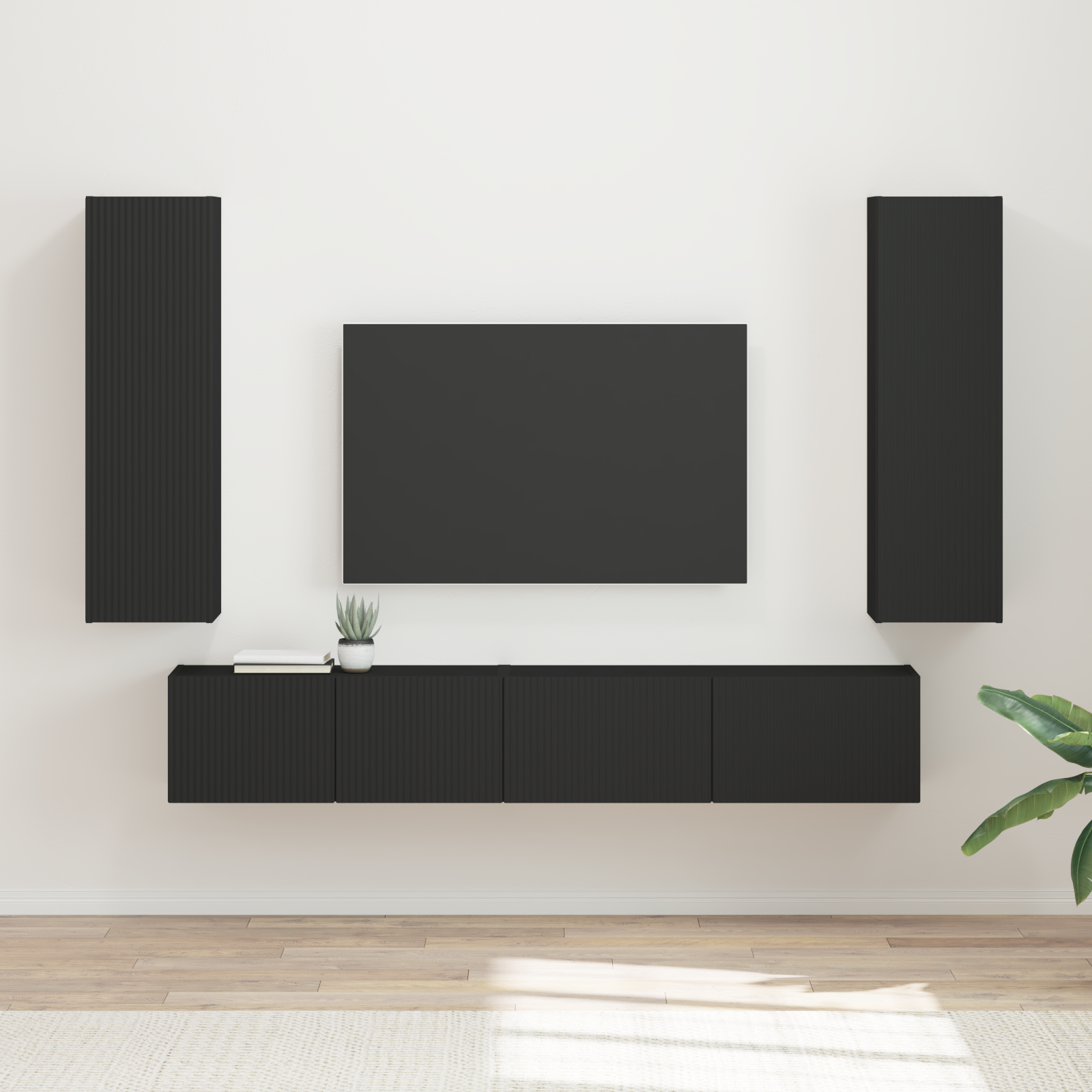 TV spintelių komplektas 3 pcs Juoda Apdirbta mediena