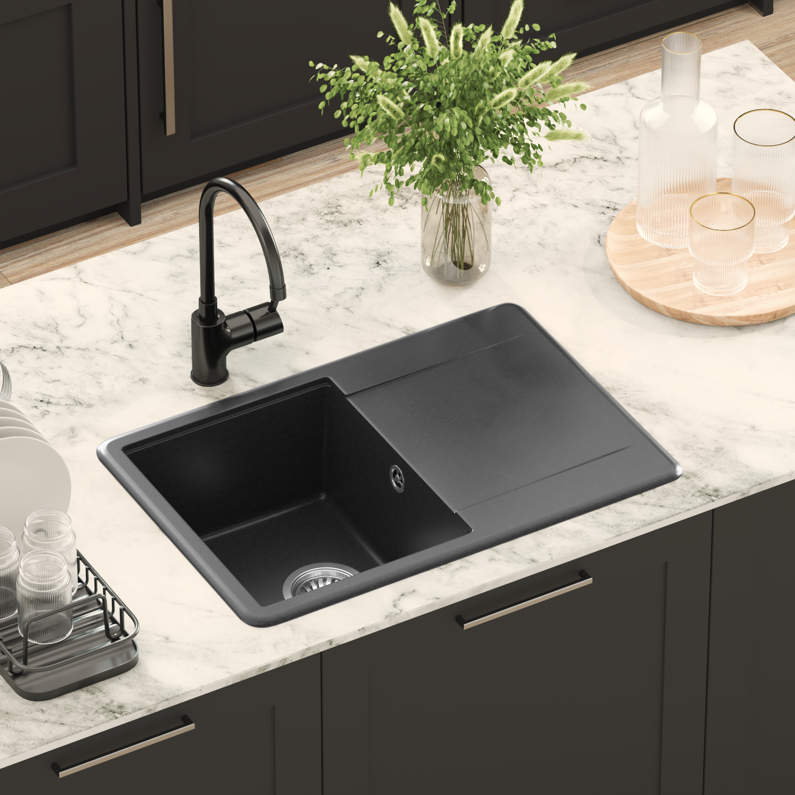 Kriauklė Juoda 670 x 460 mm Granitas