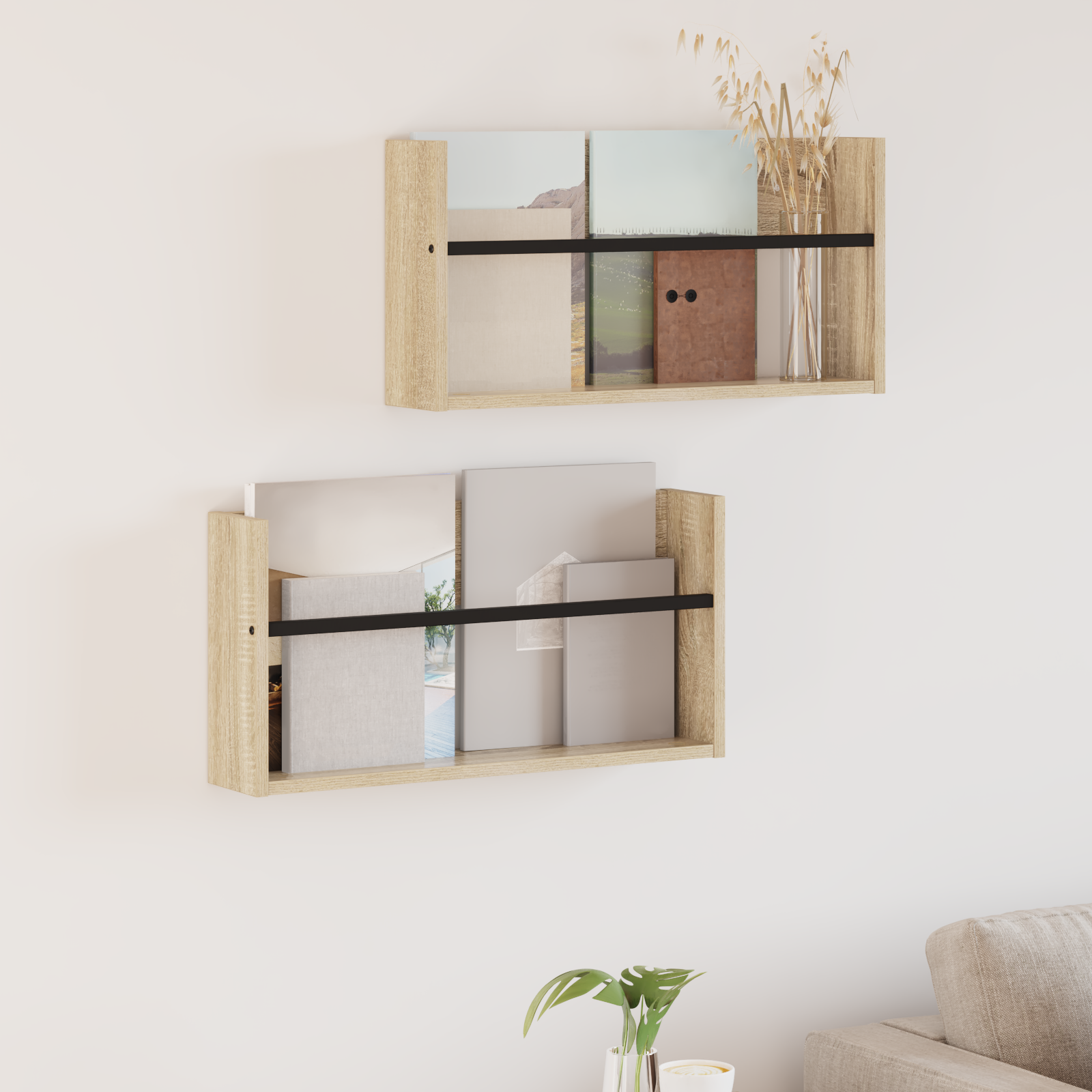 Žurnalų stovas su lentyna 2 pcs Sonoma ąžuolas 60 x 12 x 30 cm