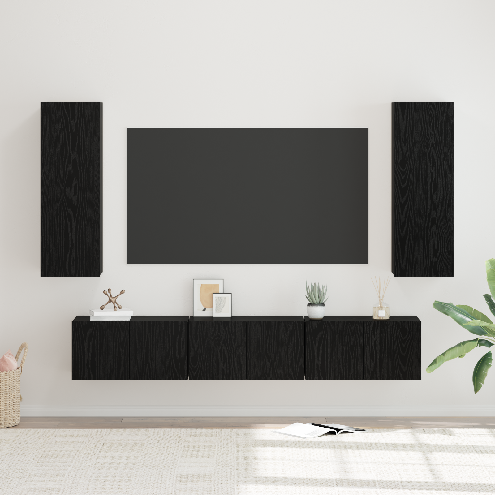TV cabinet set 5 pcs Black oak Engineered wood