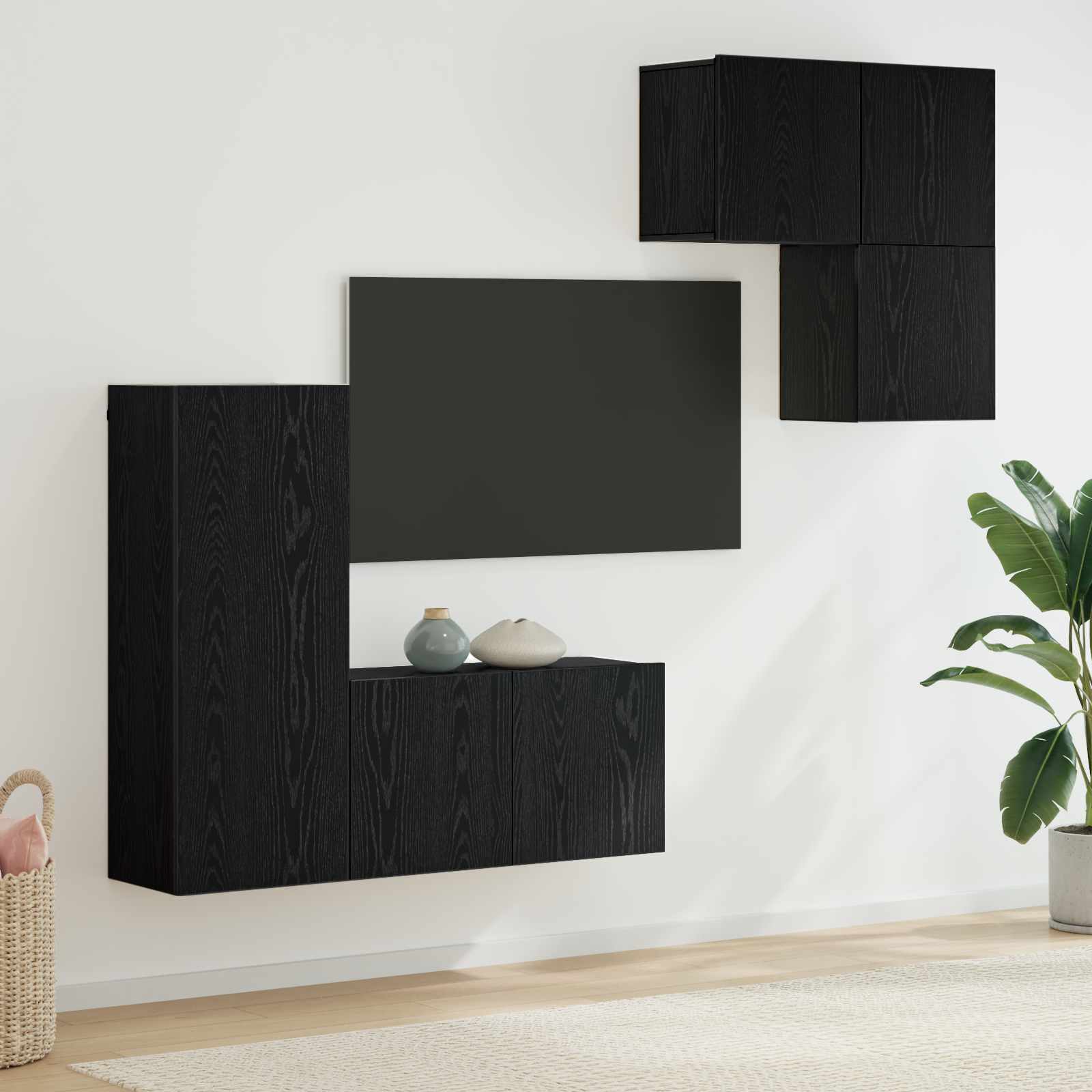 Televizoriaus sieninis modulis 4 pcs Juodas ąžuolas