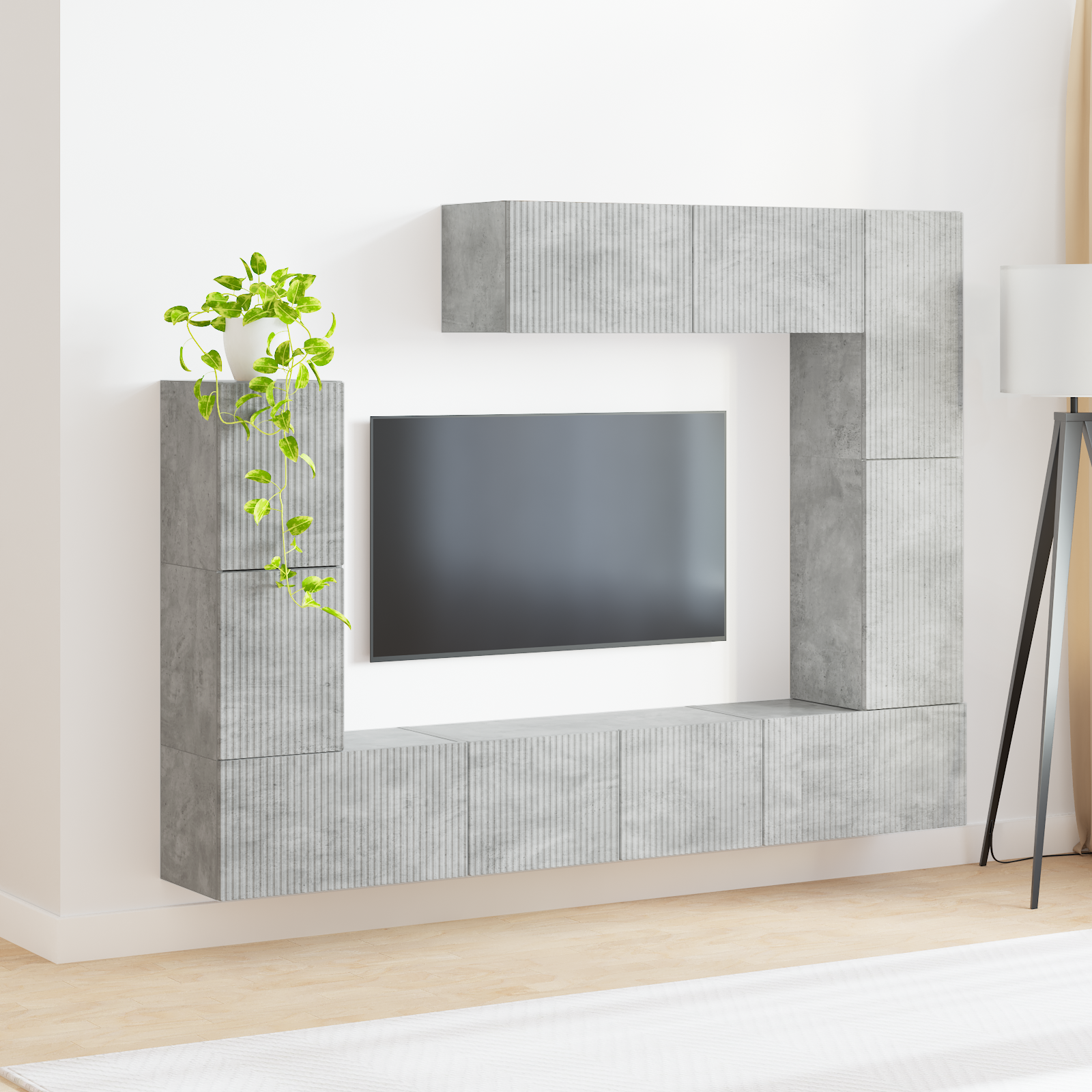 TV spintelių komplektas 5 pcs Betono pilka Apdirbta mediena