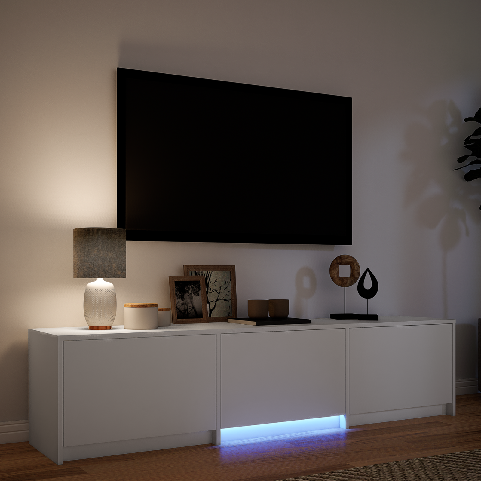 Televizora skapītis ar LED gaismām Balts 165 x 34 x 40 cm, inženierijas koks
