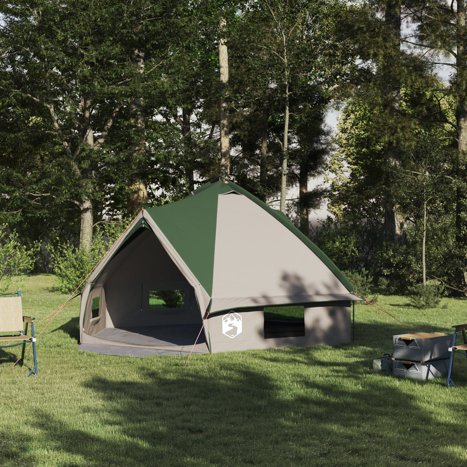 Teepee palapinė su stogu Žalia ir balta 490 x 410 x 210 cm