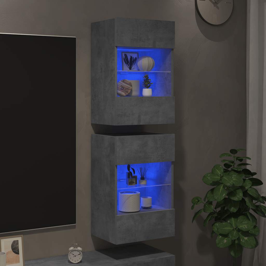 Sieninės spintelės su LED apšvietimu televizoriui, 2vnt., betono, 40x30x60,5cm
