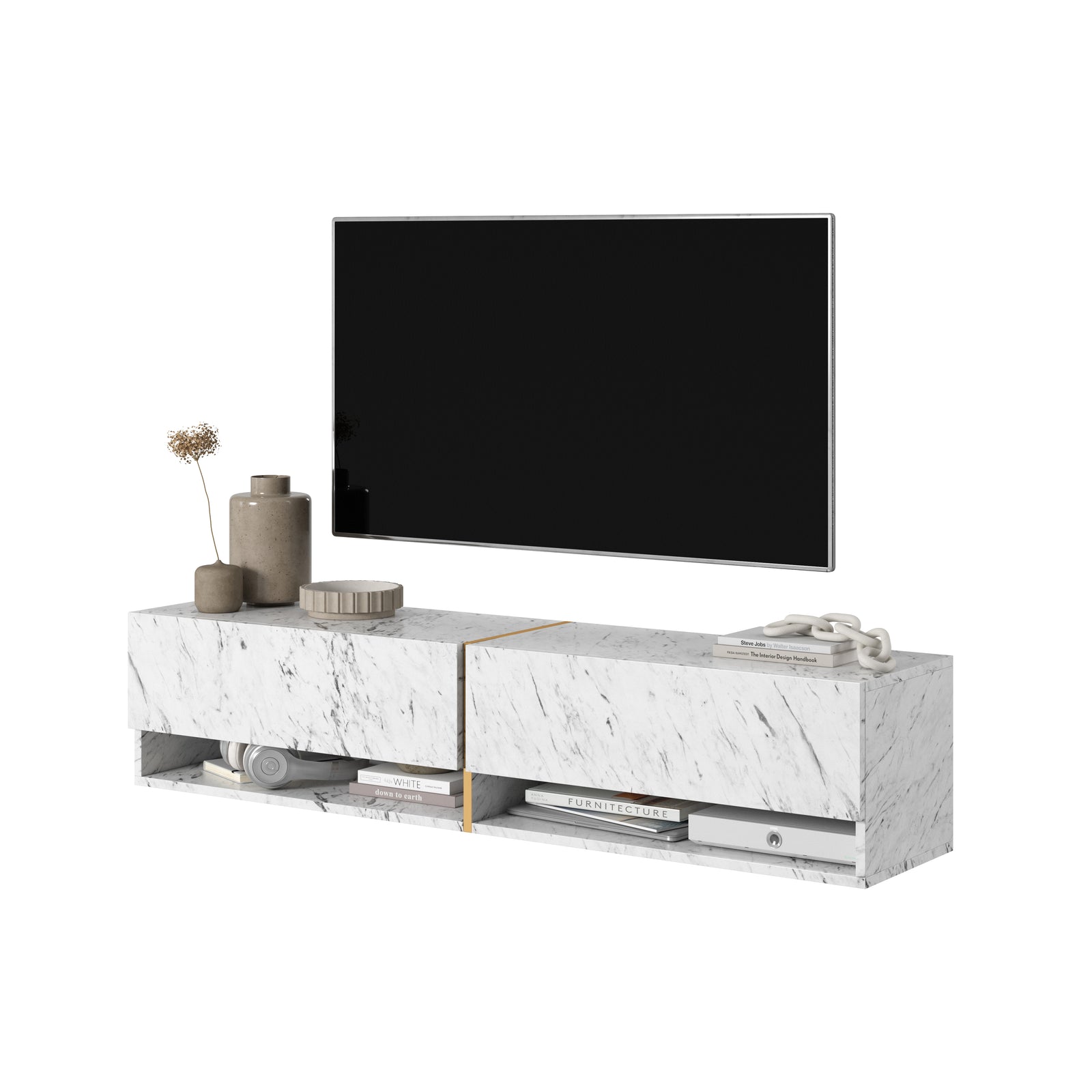 TV staliukas MIRRGO, baltas, 140 cm