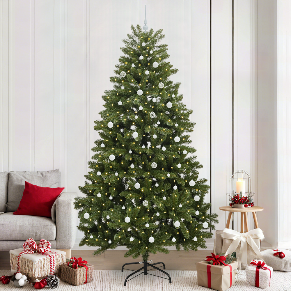 Artificial Christmas Tree with 300 LEDs Green 240 cm PVC and Metal