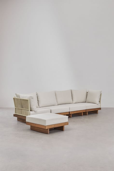 Modulinė lauko sofa KORKO, 4 dalys su pufu ir kampais, akacija