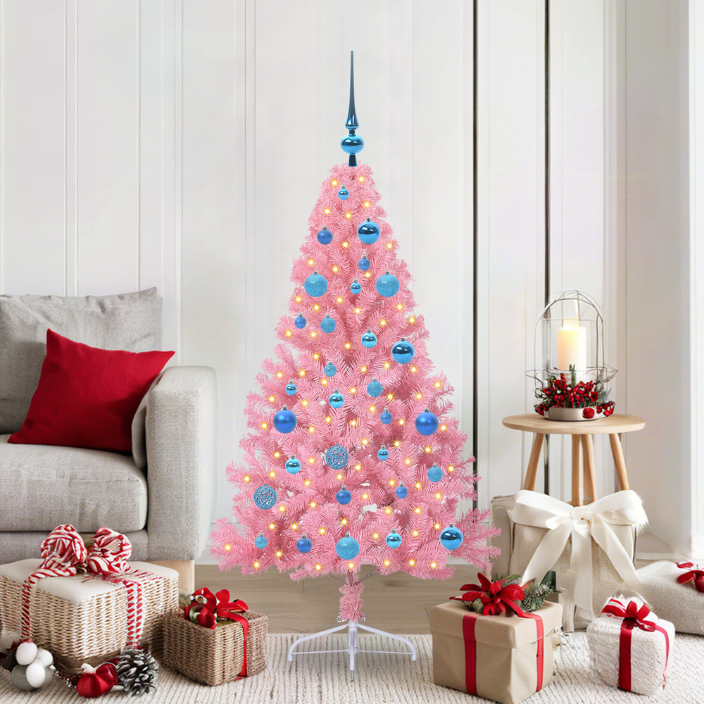Artificial pre-lit Christmas tree Pink 150 cm PVC